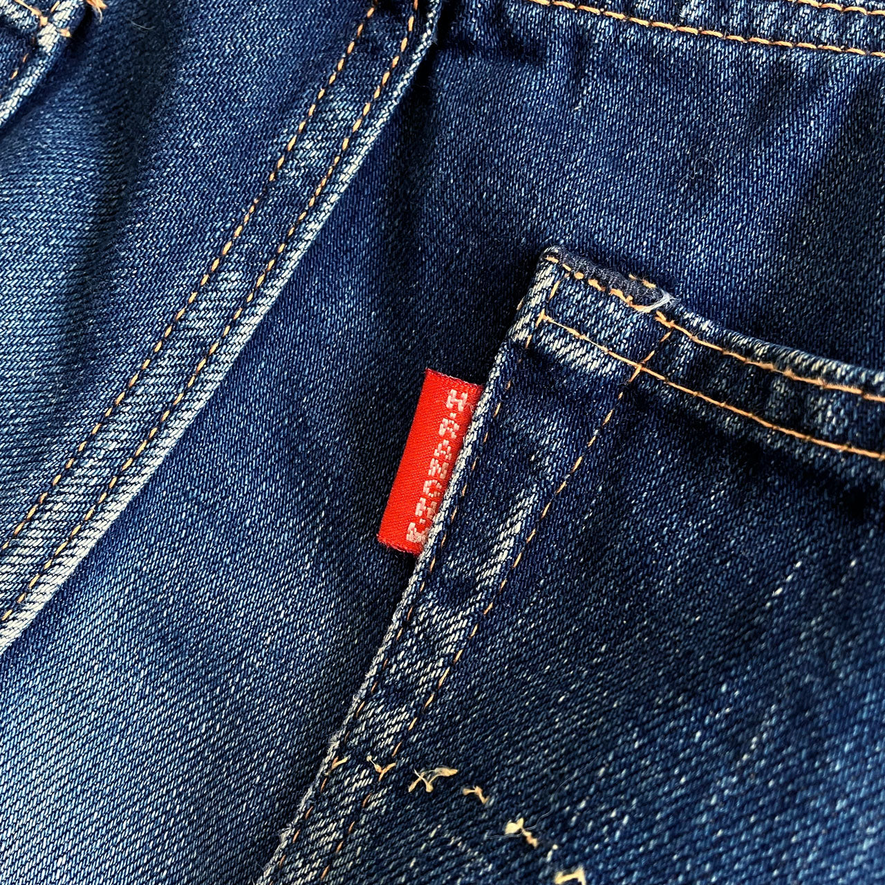 BLUE BLUE vintage denim with hem damage and aged character