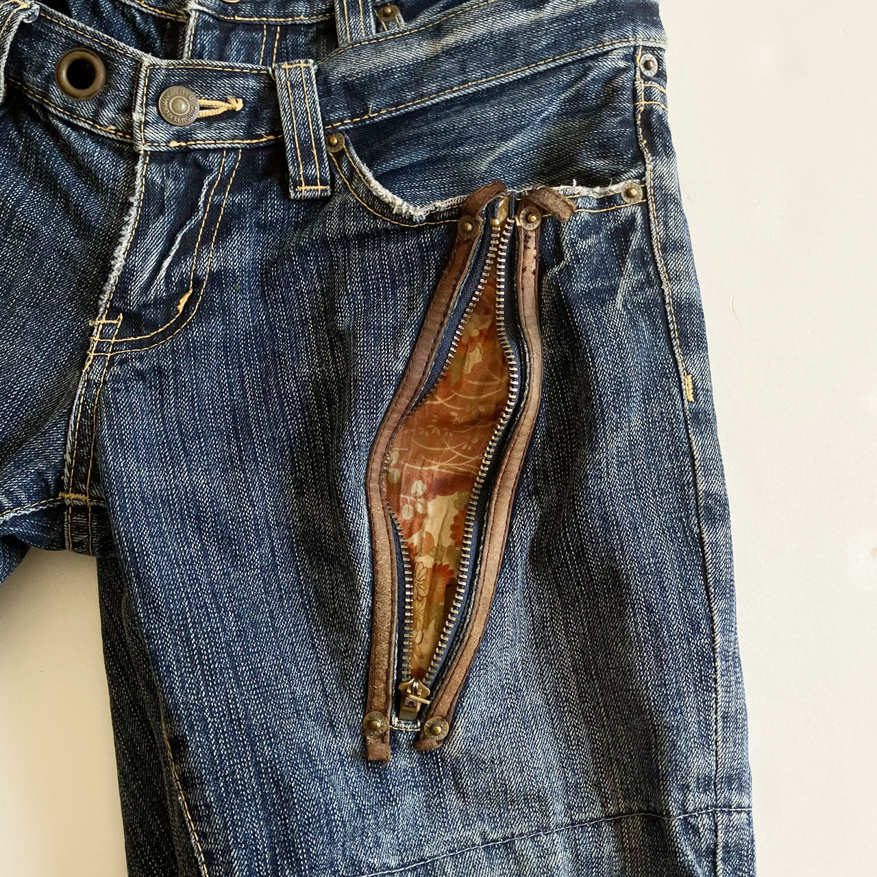 PPFM distressed denim with unique double waist
