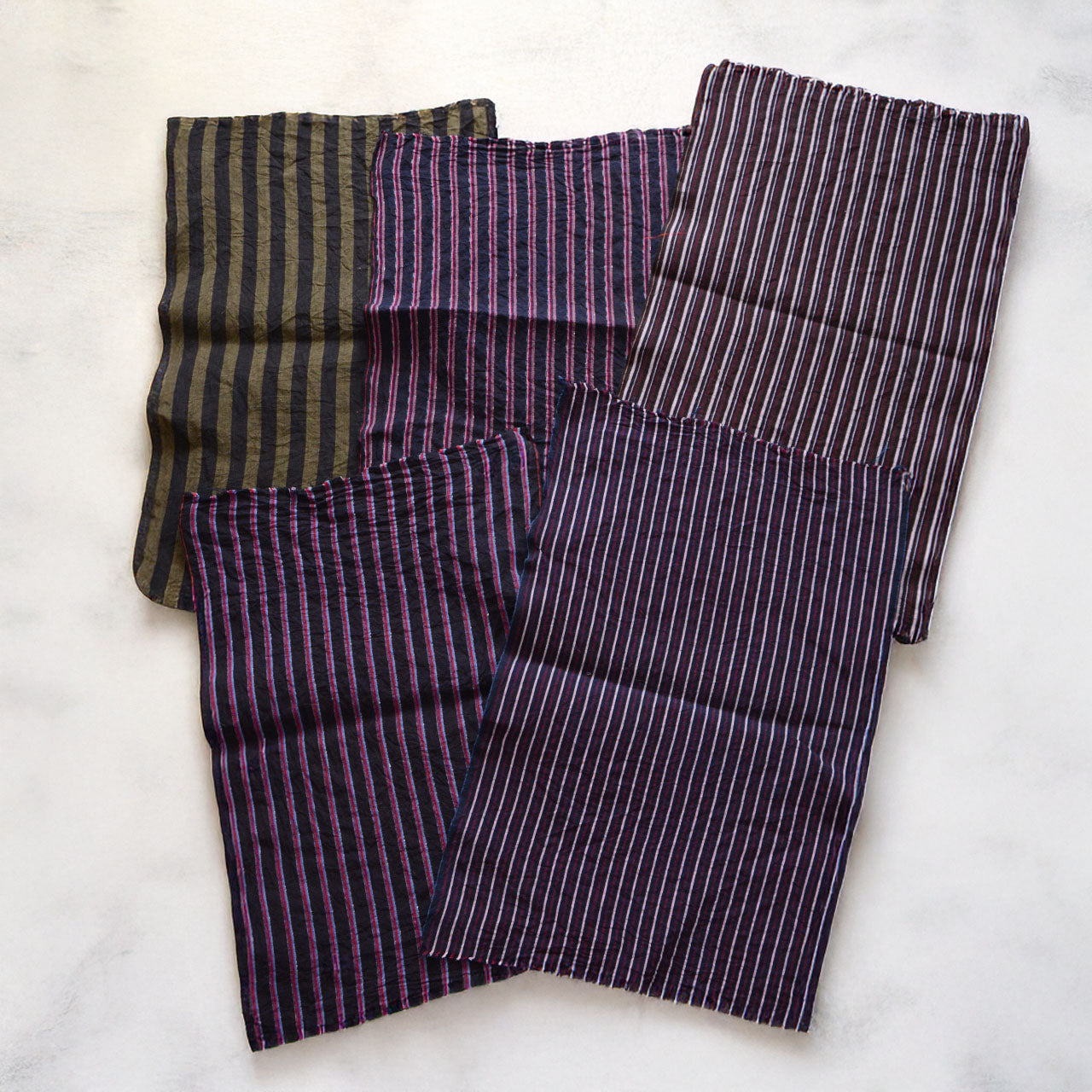 Boro-style Japanese cotton fabric remnants in traditional stripes for patchwork or sashiko
