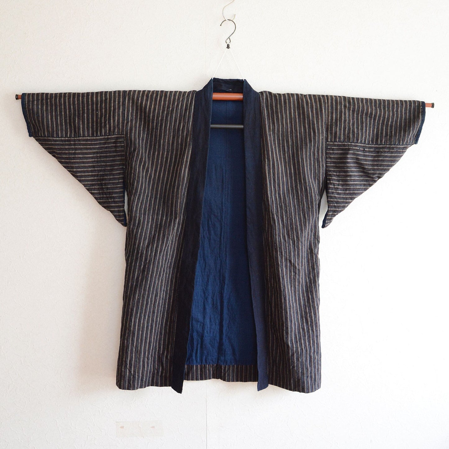 Noragi Jacket Kimono Japanese Fabric Cotton Vintage Indigo Plain Stripe Pattern