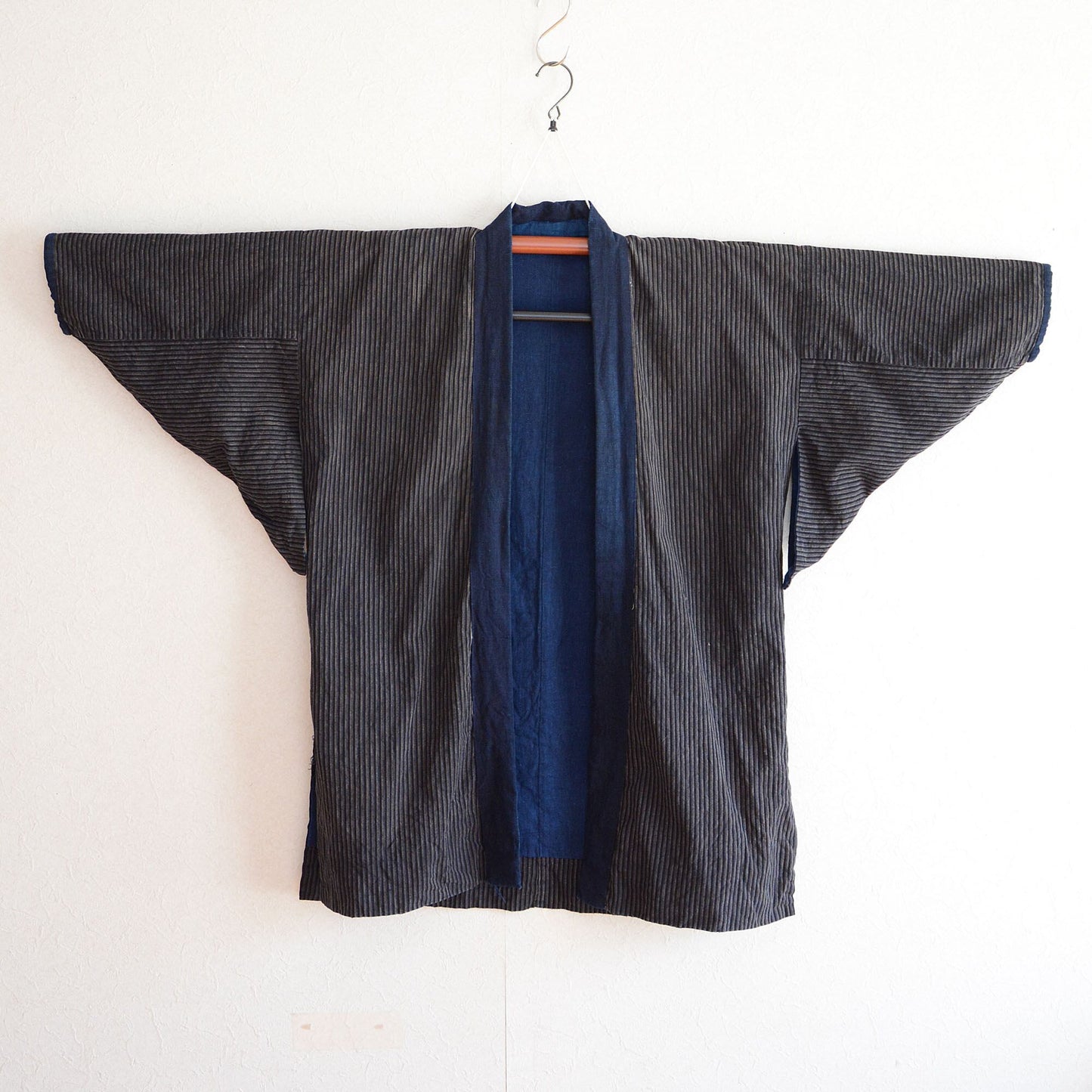 Noragi Jacket Kimono Japanese Fabric Cotton Vintage Indigo Stripe Pattern
