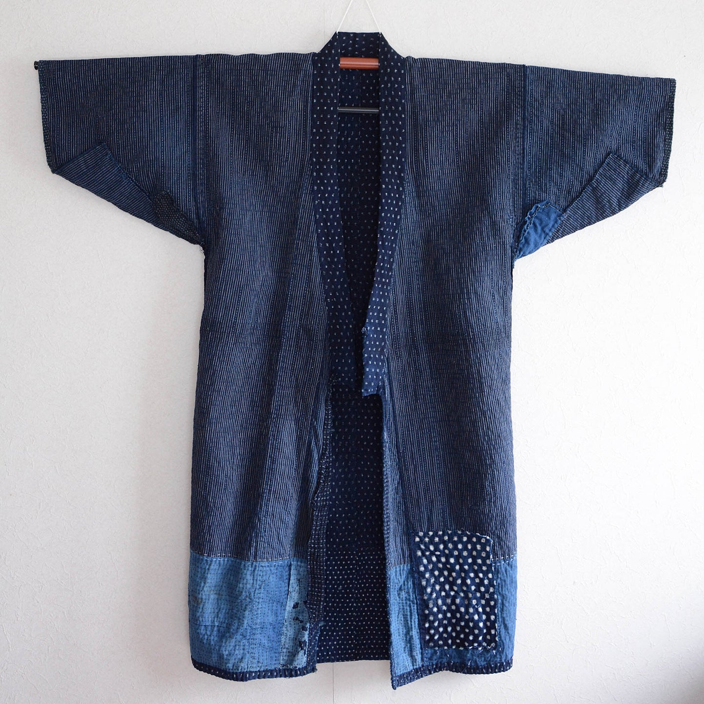 boro sashiko noragi jacket indigo kasuri fabric crazy pattern kimono cotton japan vintage