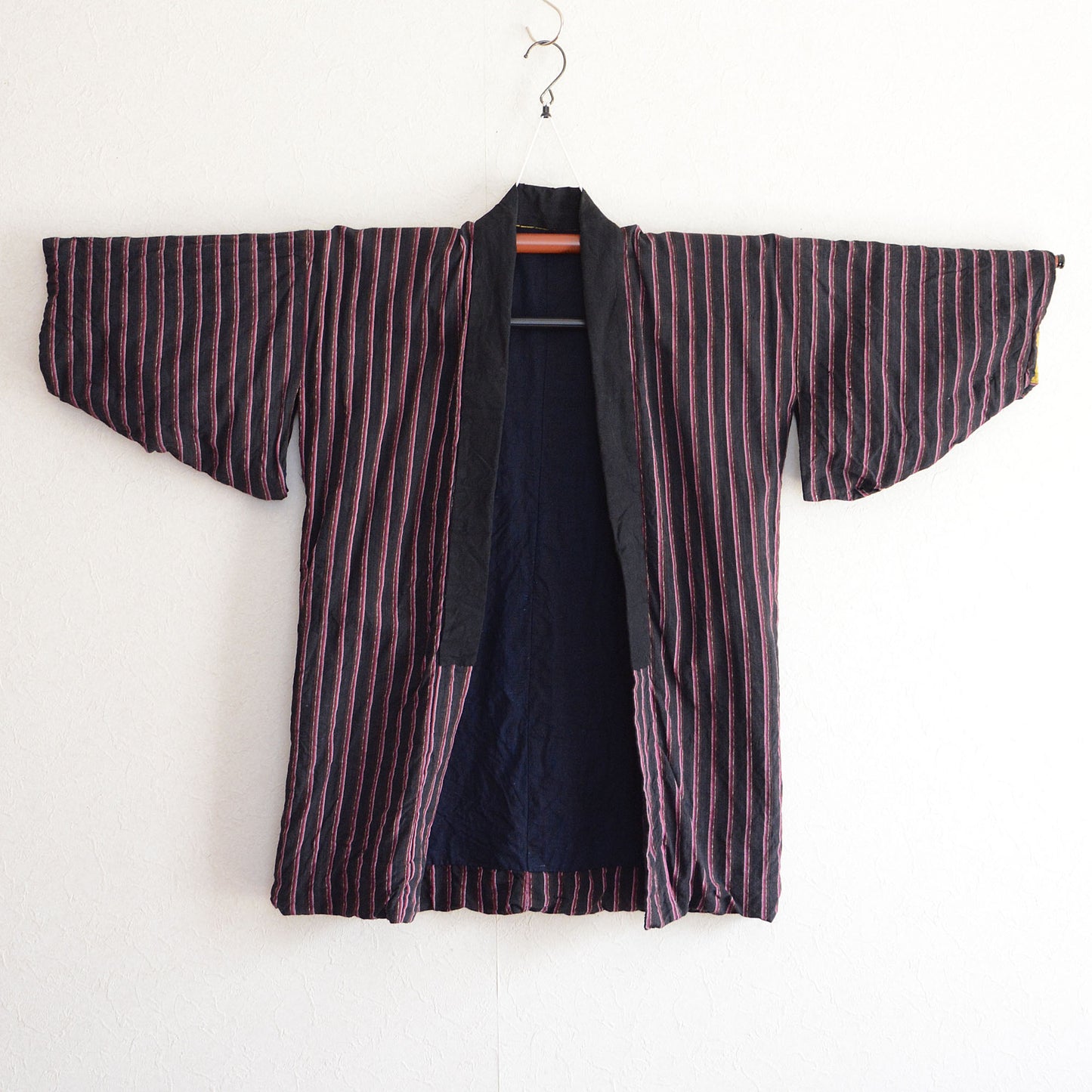 Noragi Haori Indigo Kimono Jacket Japanese Fabric Cotton Vintage Shima Stripe Pattern Antique Kimono