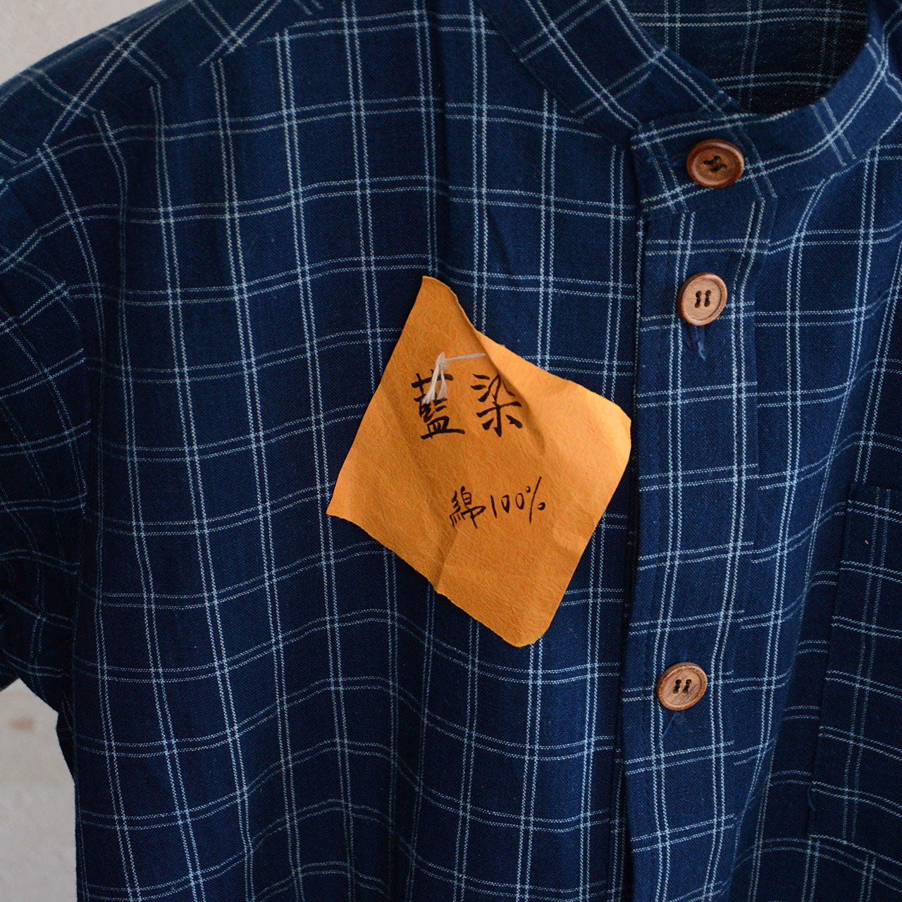 Deadstock Japanese cotton shirt with hand-dyed indigo fabric