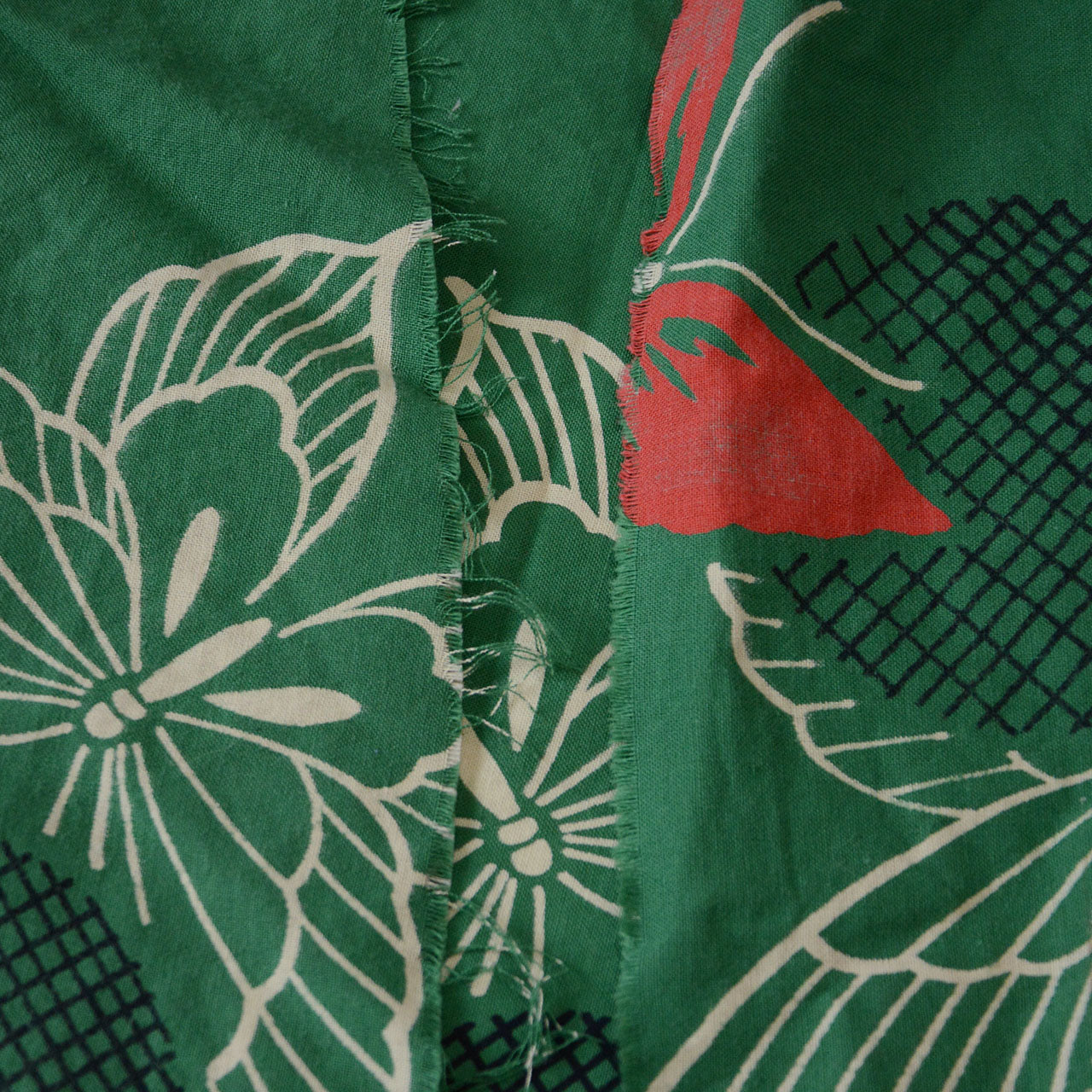 One-of-a-kind mid-Showa vintage Japanese butterfly patterned fabric piece