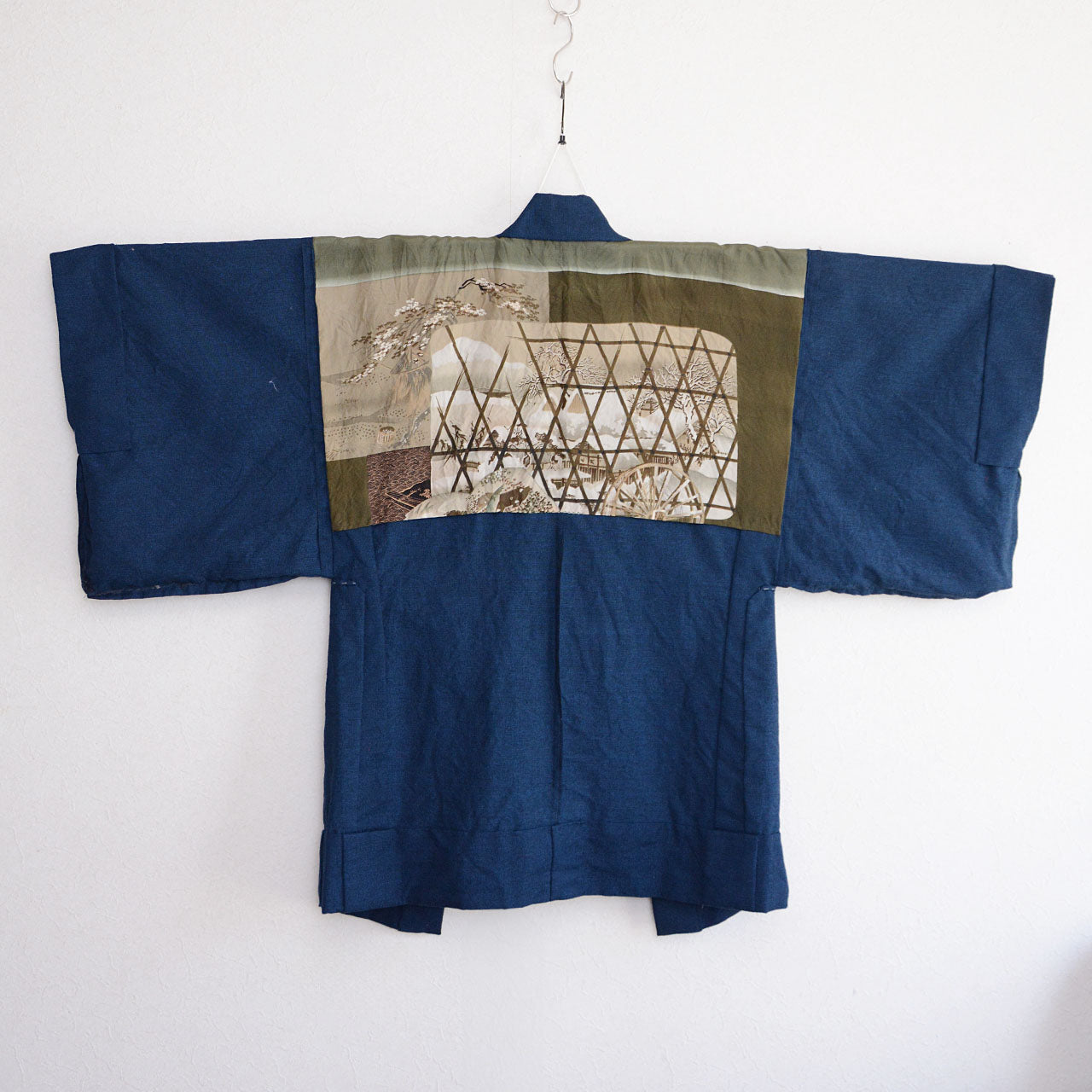 Vintage Japanese Men's Haori Kimono | Blue Mix Fabric | Showa Era | Easy Styling with T-Shirts & Wide Pants