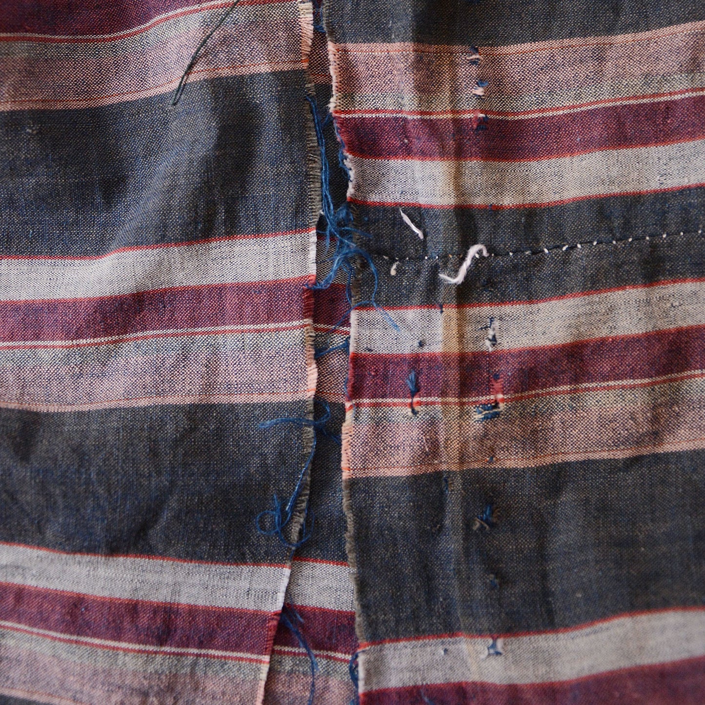 Boro Fabric Japan Vintage Cotton Indigo Stripe Pattern Textile Hand Stitching
