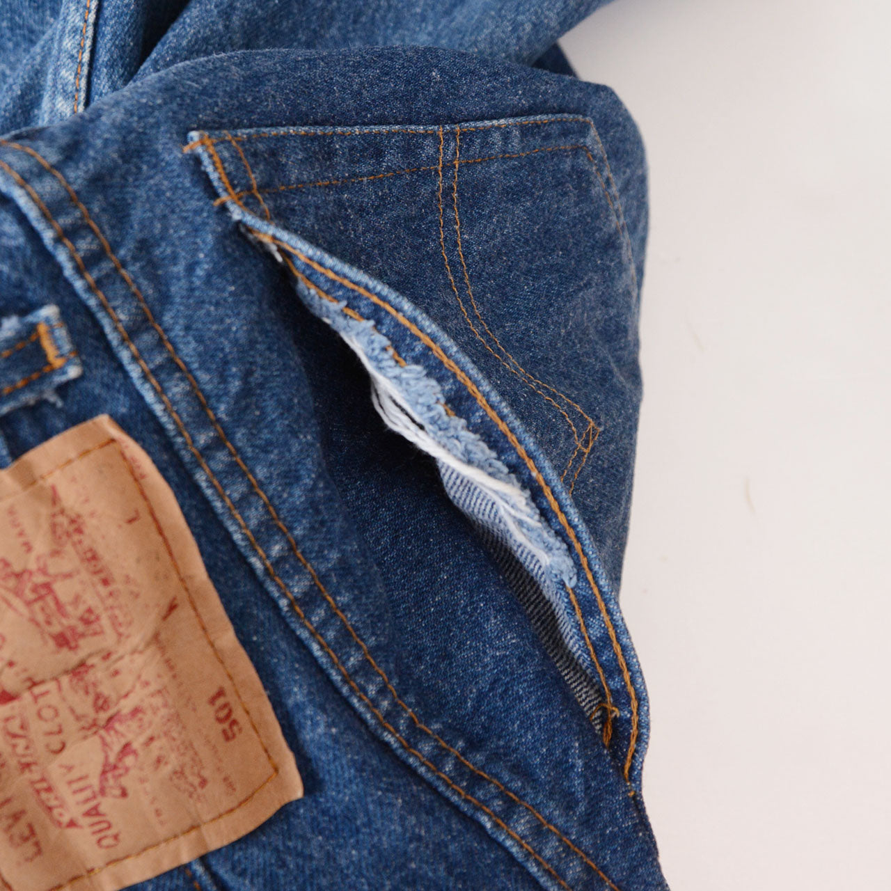 Levi's 501, 1992 vintage, 100% cotton indigo denim, single stitch, USA made