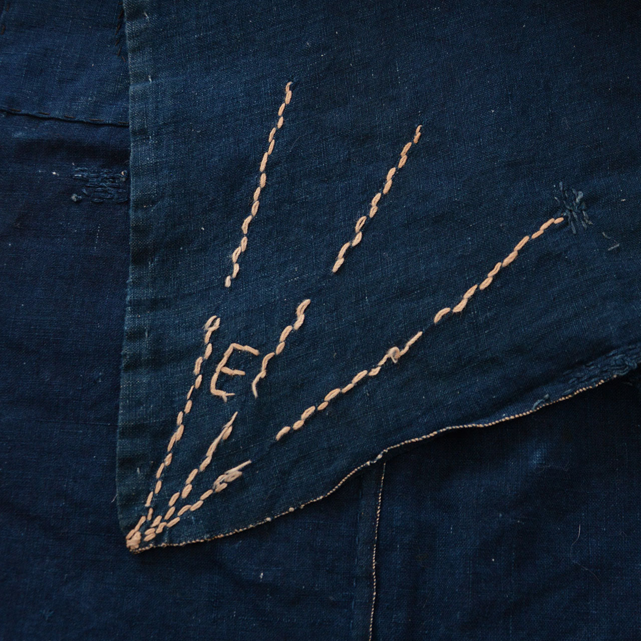 Traditional sashiko stitching on vintage Japanese cotton textile