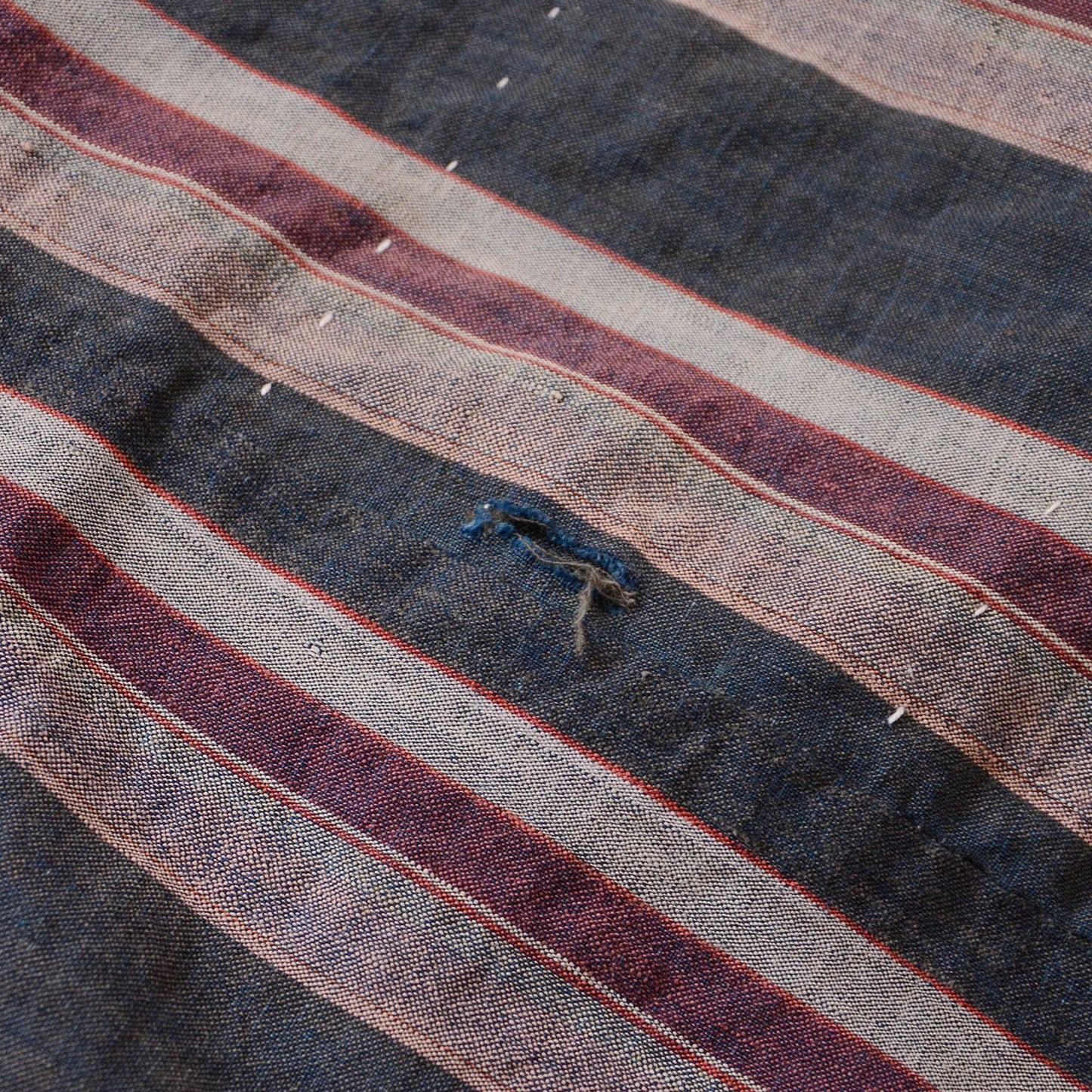 Boro Fabric Japan Vintage Cotton Indigo Stripe Pattern Textile Hand Stitching