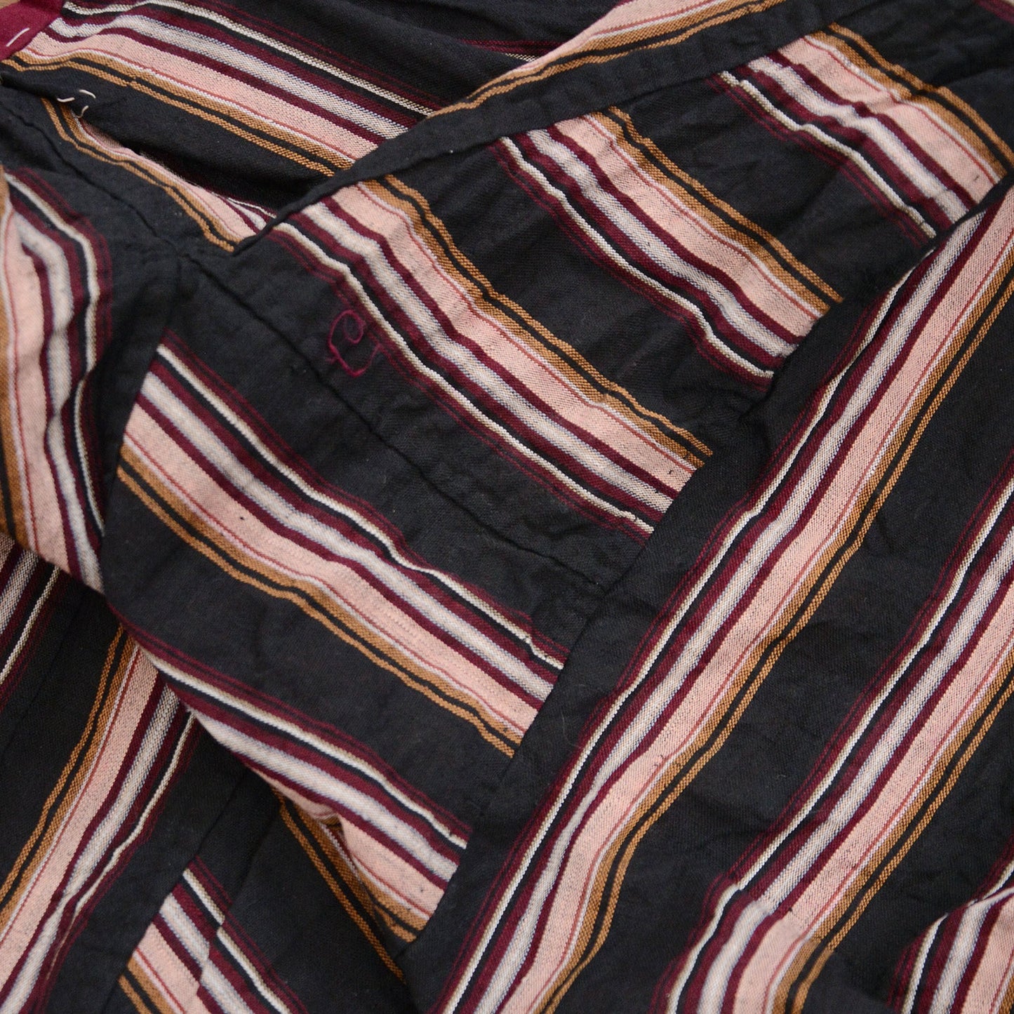Monpe Pants Noragi Japanese Fabric Vintage Cotton Black Stripe Pattern Double Knee