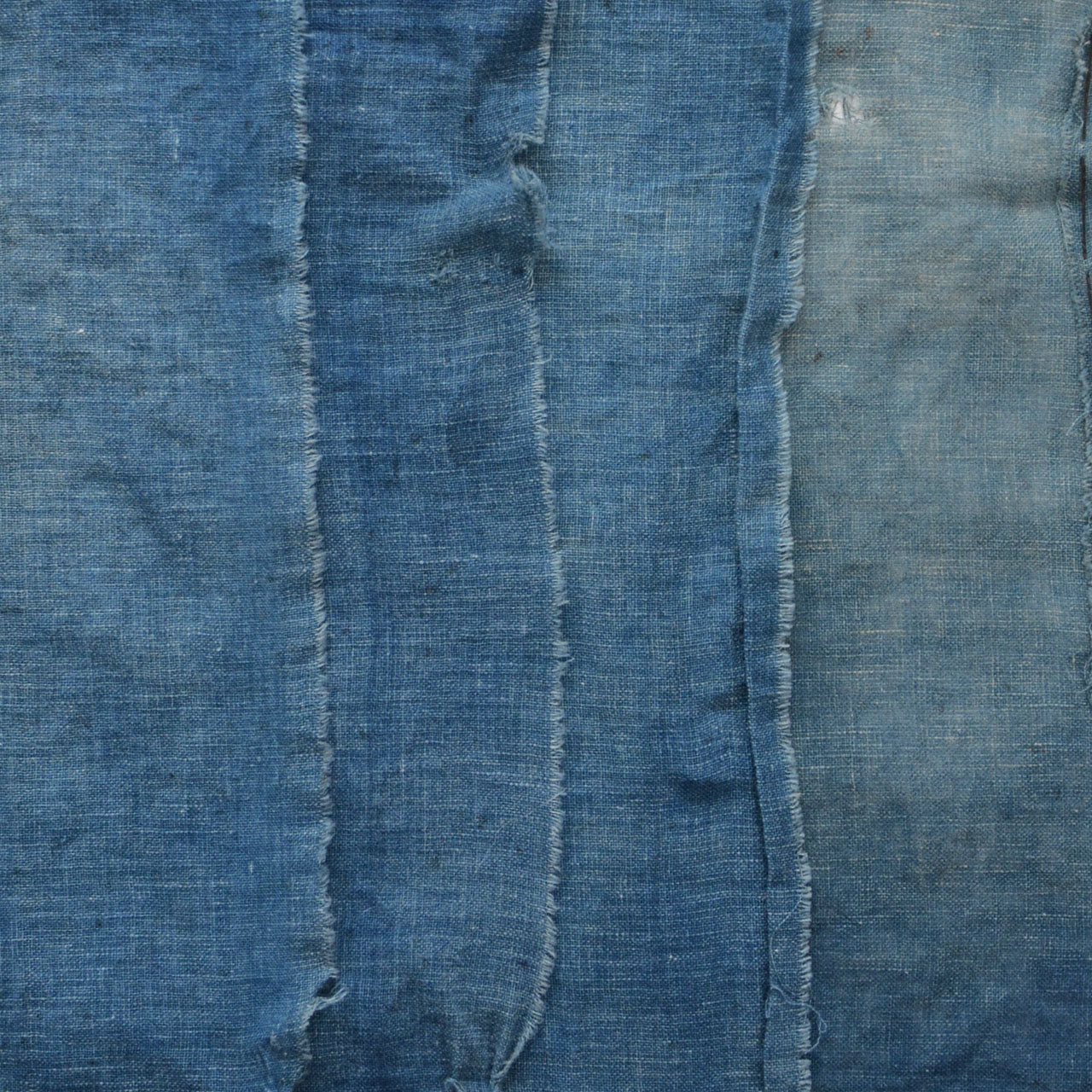 Set of aged Japanese indigo fabrics with rustic texture