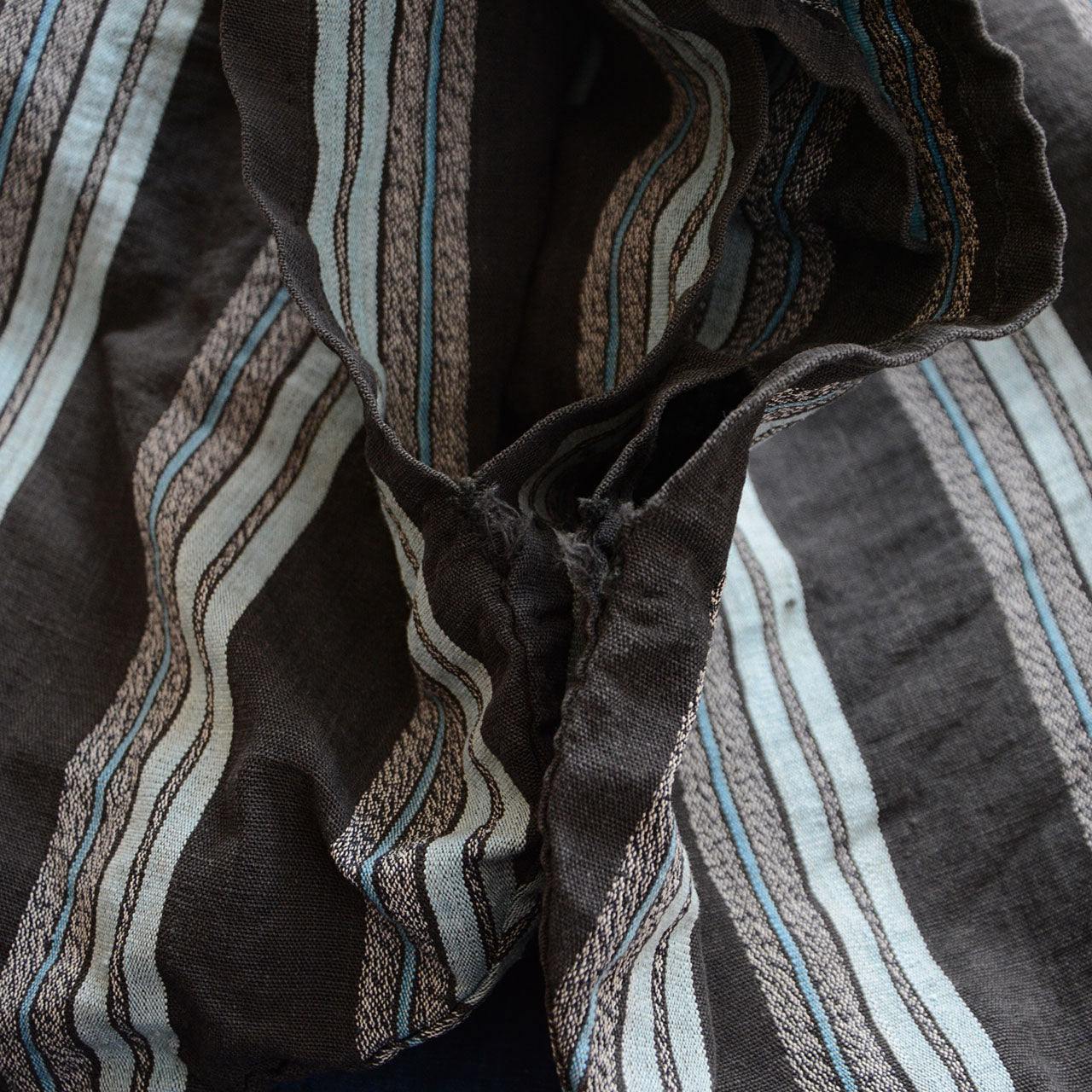 worn vintage noragi with visible shoulder tear and rustic texture