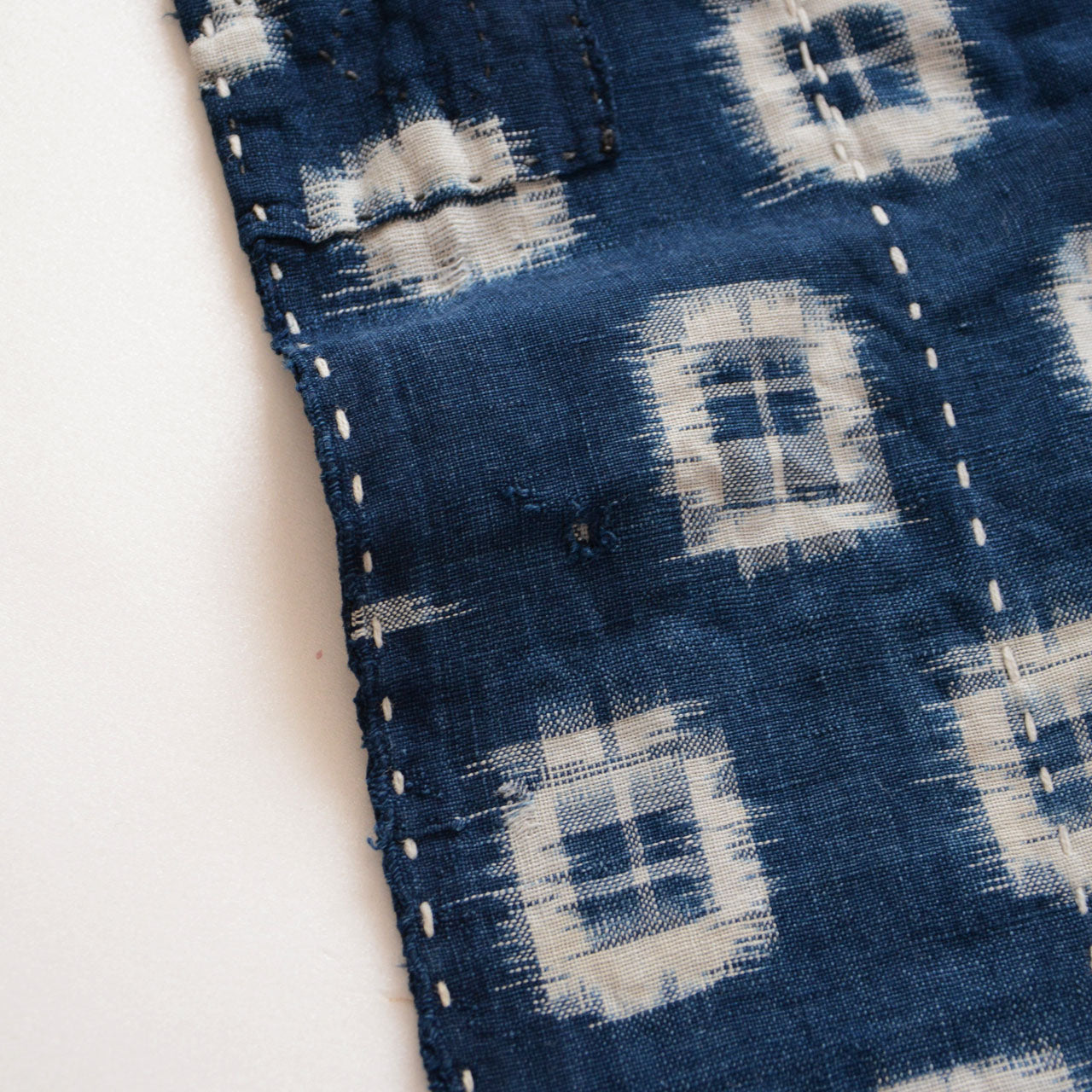 Mid-Showa era cotton cloth with traditional sashiko stitching and indigo dye