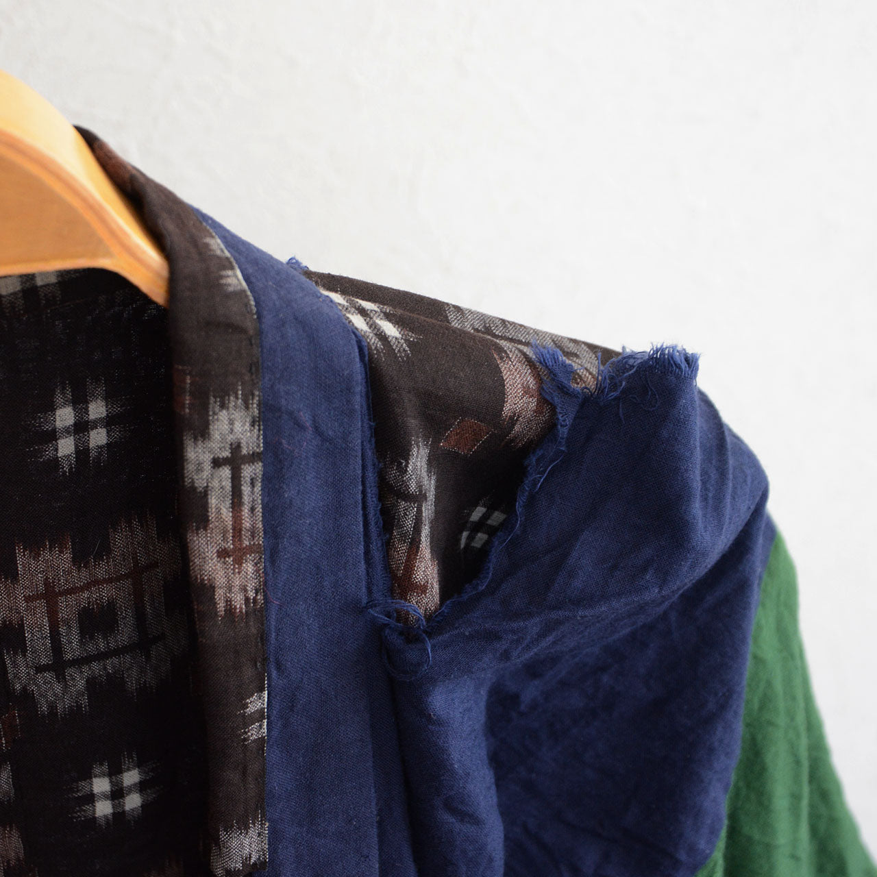 Traditional kasuri kimono with unique modern textile art lining