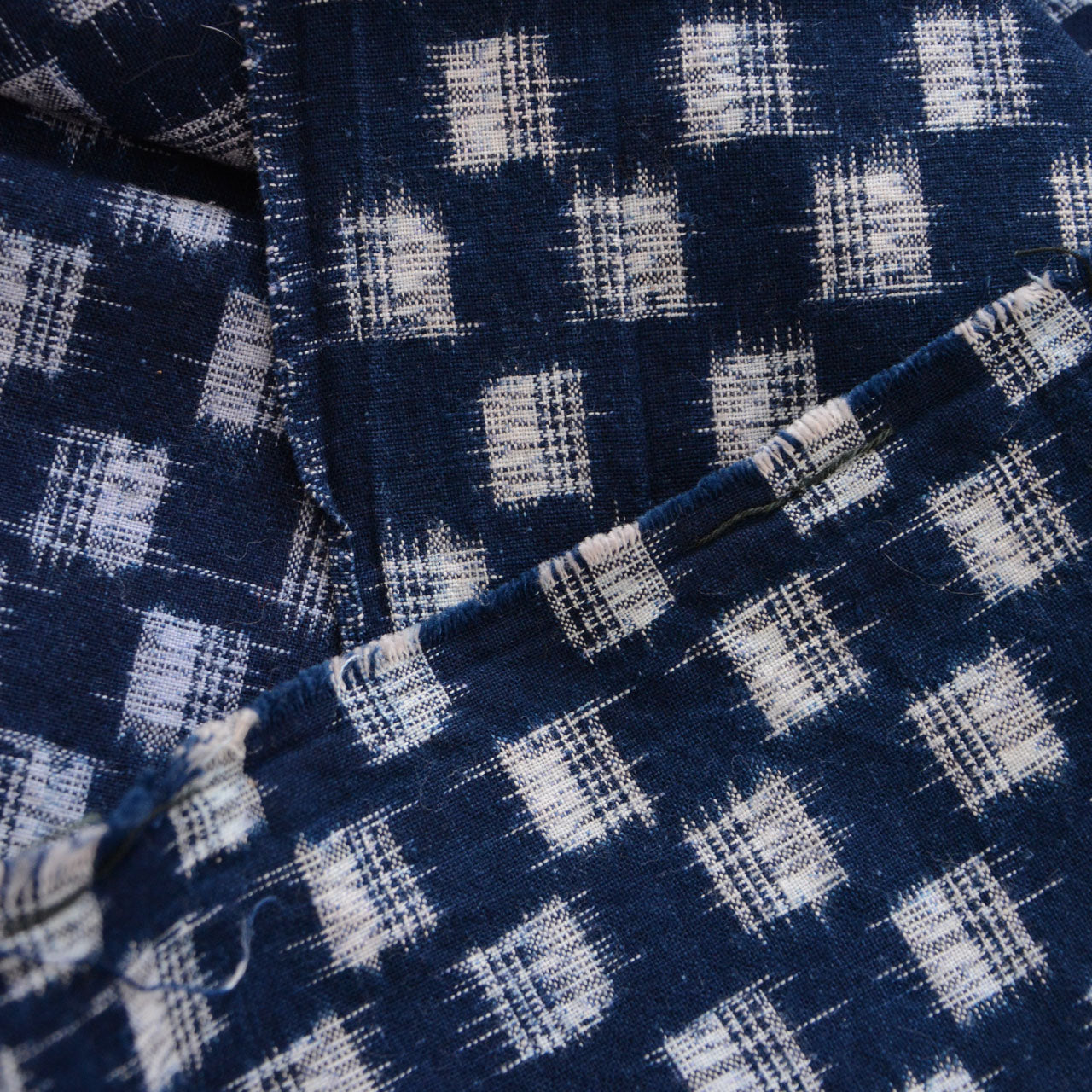 Traditional Japanese fabric scraps with faded indigo and rustic texture