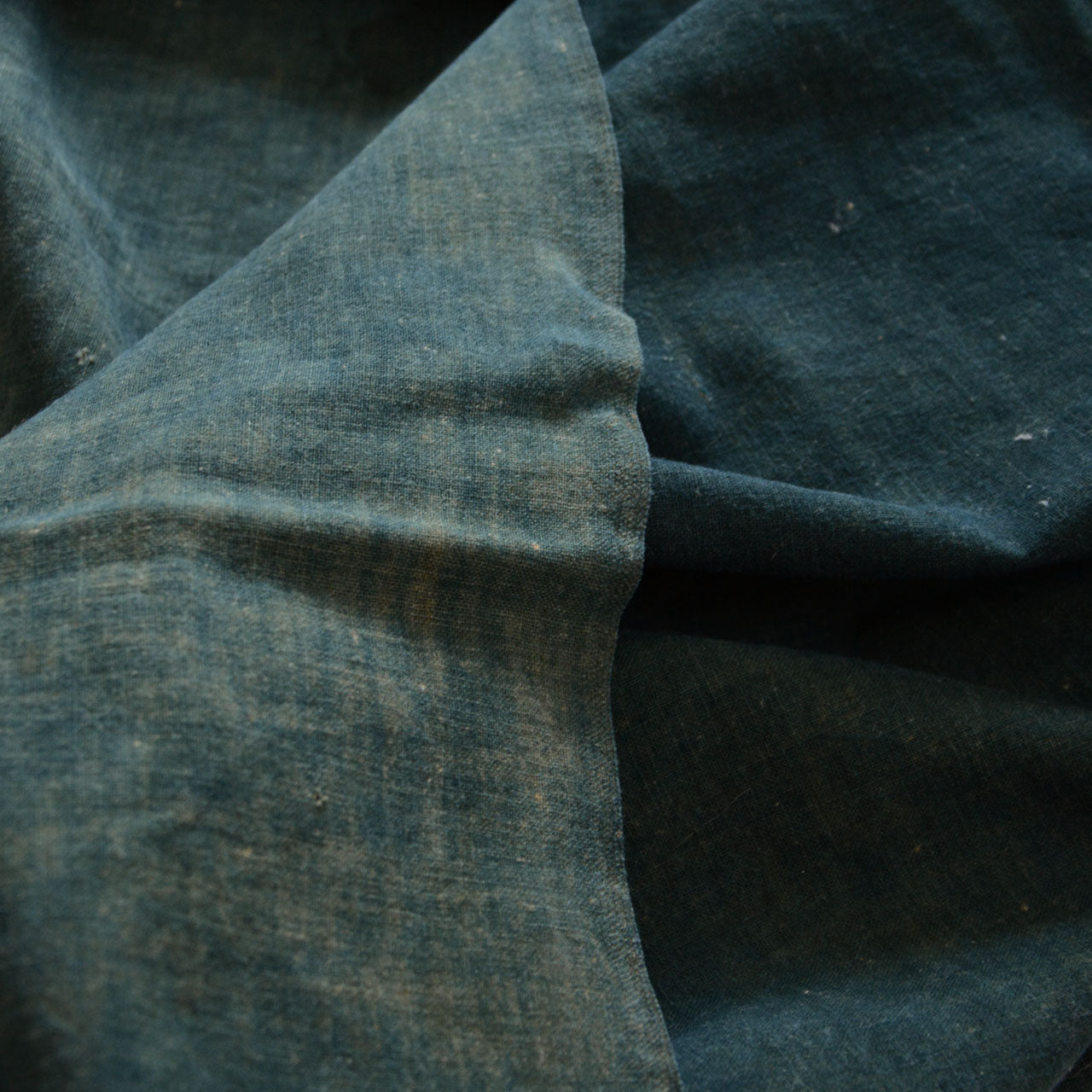 Four-panel indigo cotton furoshiki, early Showa vintage cloth with kanji at ends