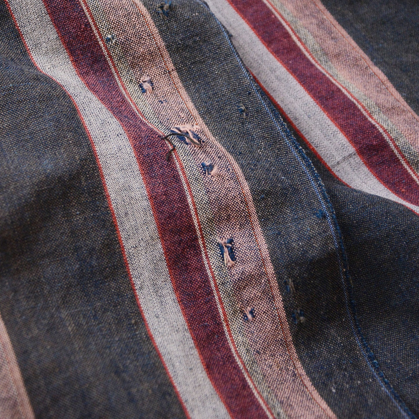 Boro Fabric Japan Vintage Cotton Indigo Stripe Pattern Textile Hand Stitching