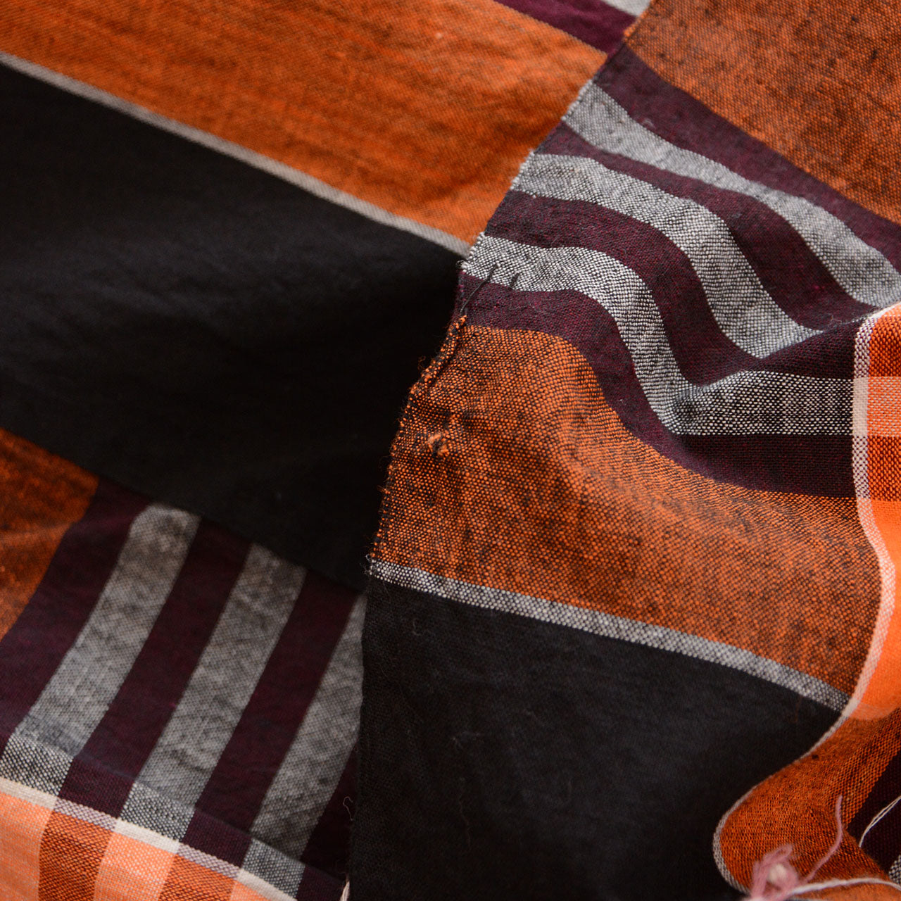 retro Japanese plaid cotton cloth from Showa era