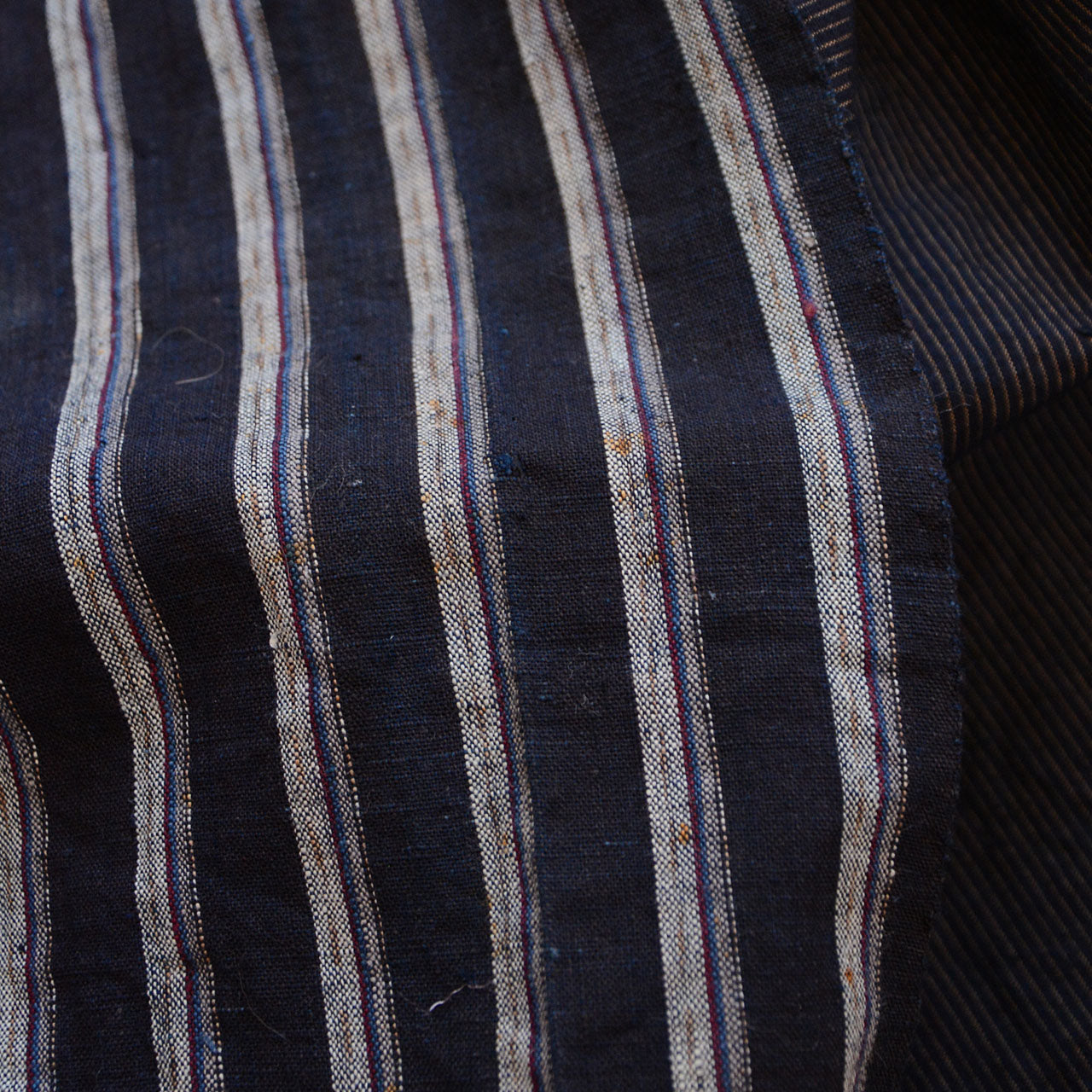 Boro-style handmade stole with traditional striped fabric