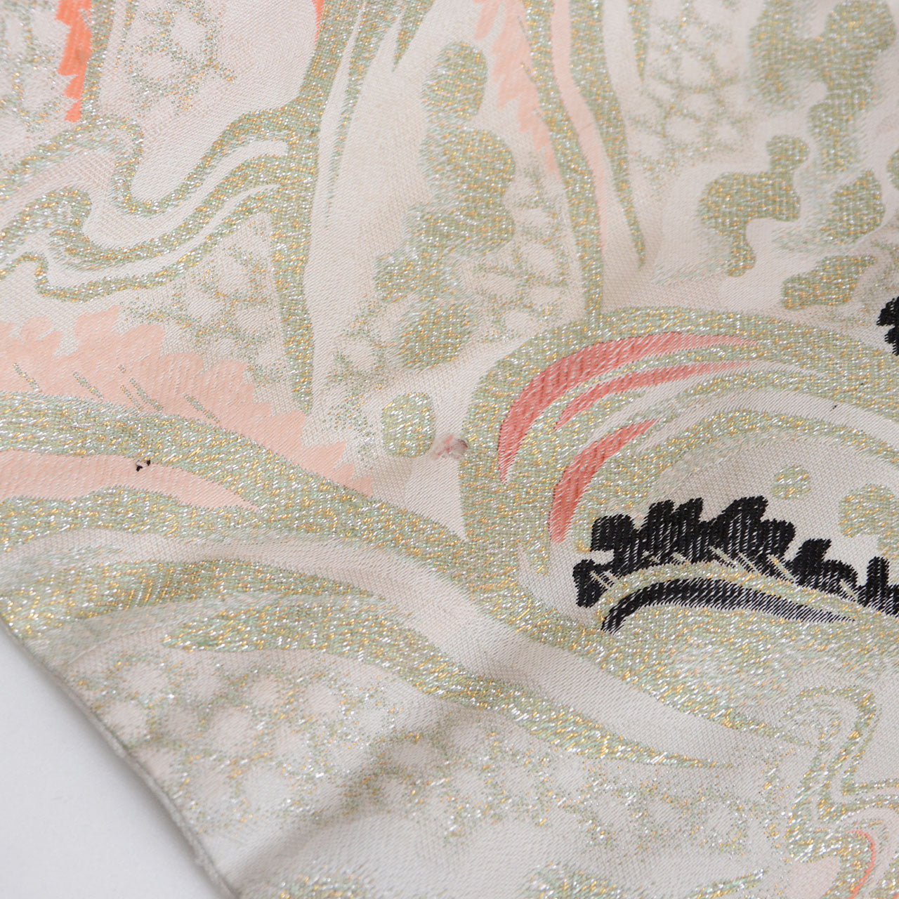 Japanese vintage textile Nagoya obi belt featuring wave and geometric patterns