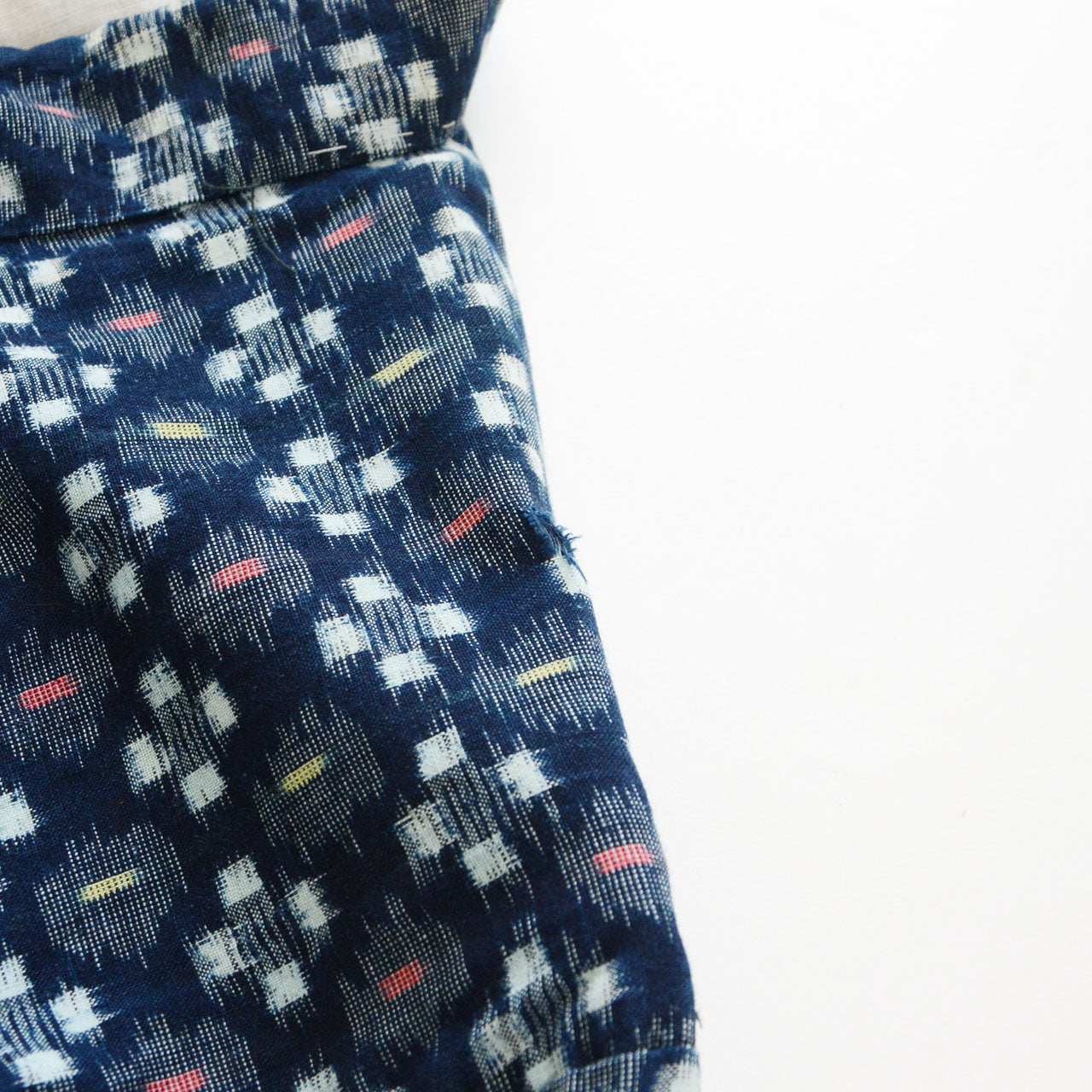 Japanese noragi garment made from indigo kasuri cotton fabric