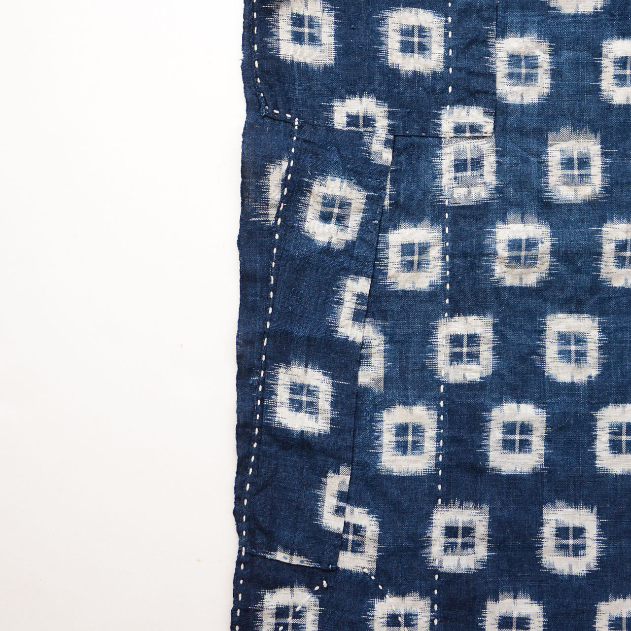 Mid-Showa vintage Japanese cleaning cloth indigo dyed kasuri with sashiko repair