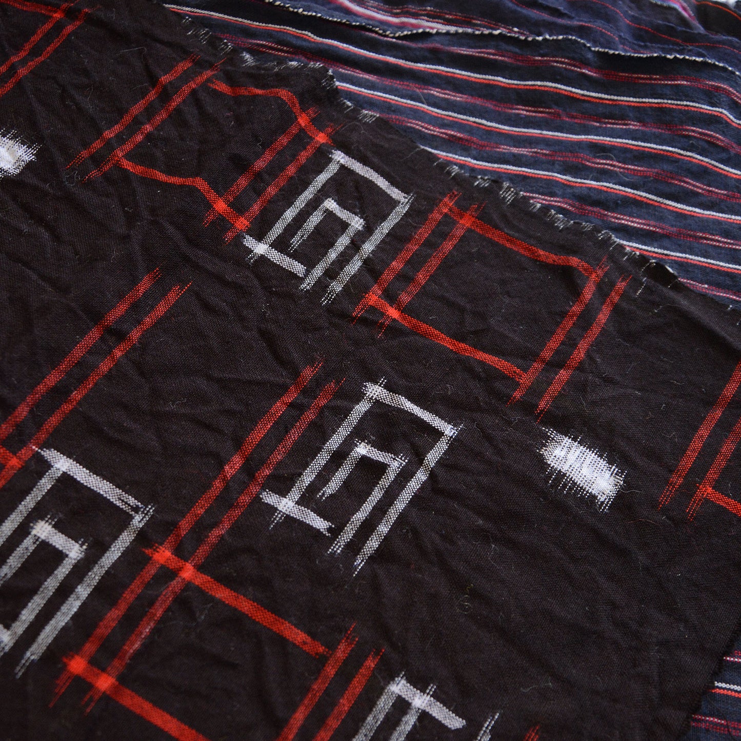 Japanese Fabric Scraps Set Cotton Stripe Kasuri Pattern Vintage B6