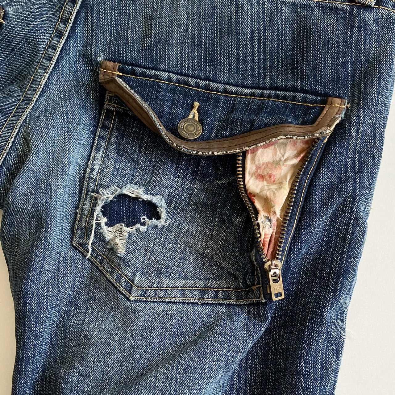 Japanese vintage grunge jeans with double waistband
