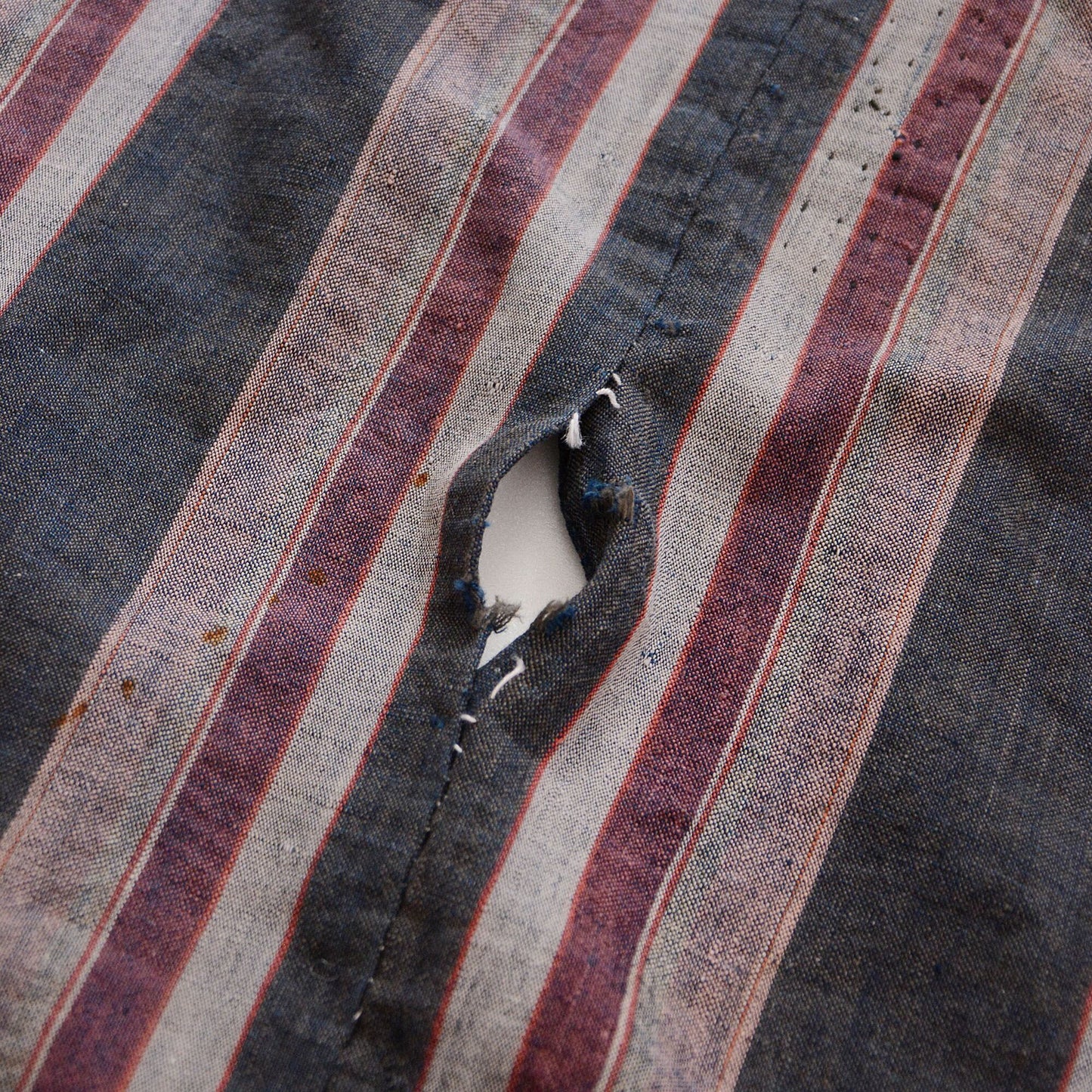 Boro Fabric Japan Vintage Cotton Indigo Stripe Pattern Textile Hand Stitching