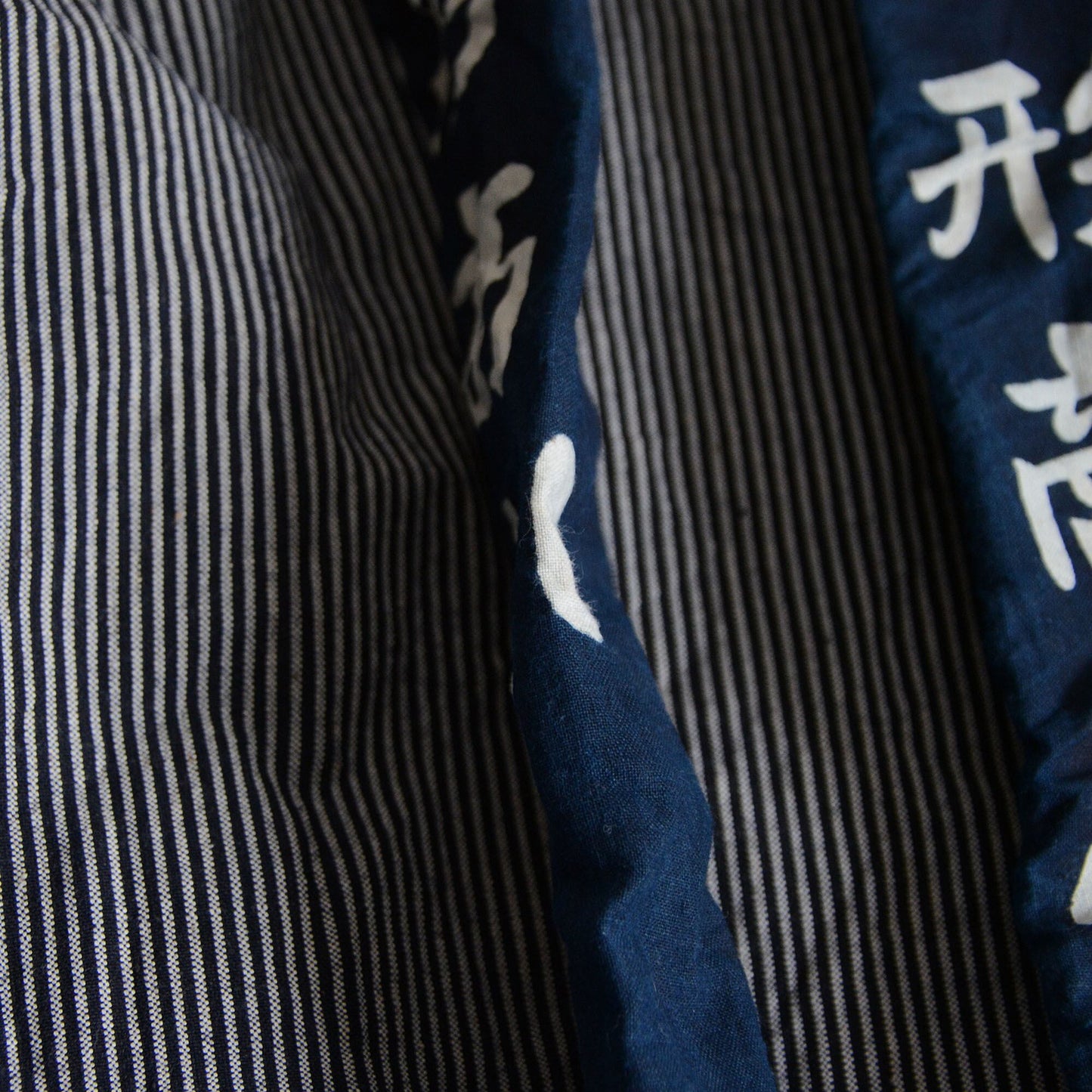 Hanten Jacket Happi Coat Men Kimono Cotton Japan Vintage Indigo Dyed Collar Kanji