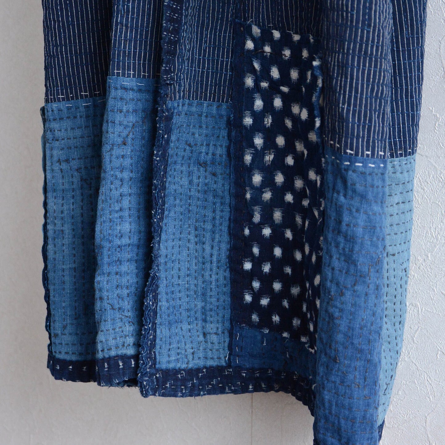boro sashiko noragi jacket indigo kasuri fabric crazy pattern kimono cotton japan vintage
