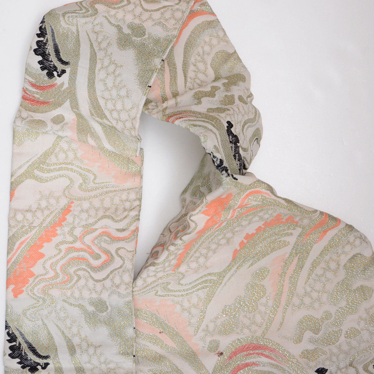 Showa era Japanese Nagoya obi belt with wave inspired geometric textile design