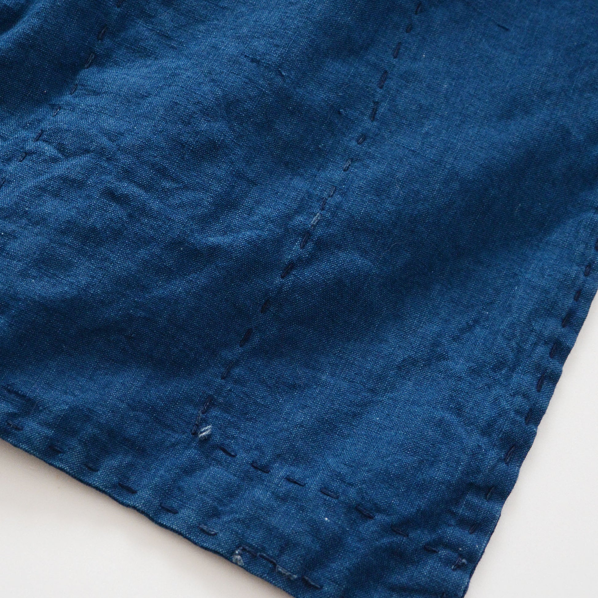 Hand-stitched indigo cotton fabric