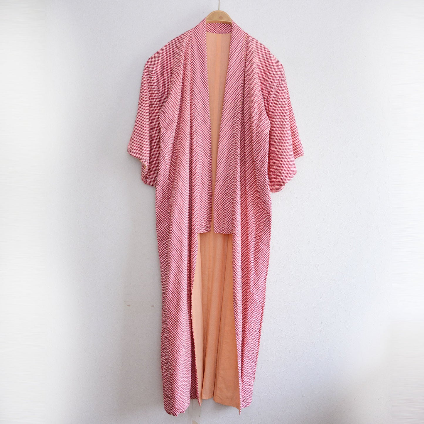 Checkerboard Pattern Kimono Robe Long Cotton Japan Vintage
