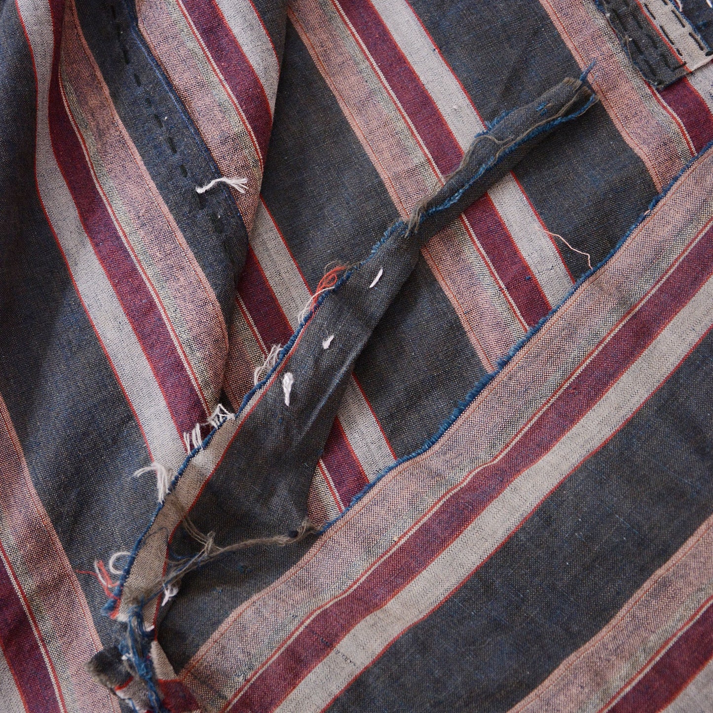 Boro Fabric Japan Vintage Cotton Indigo Stripe Pattern Textile Hand Stitching
