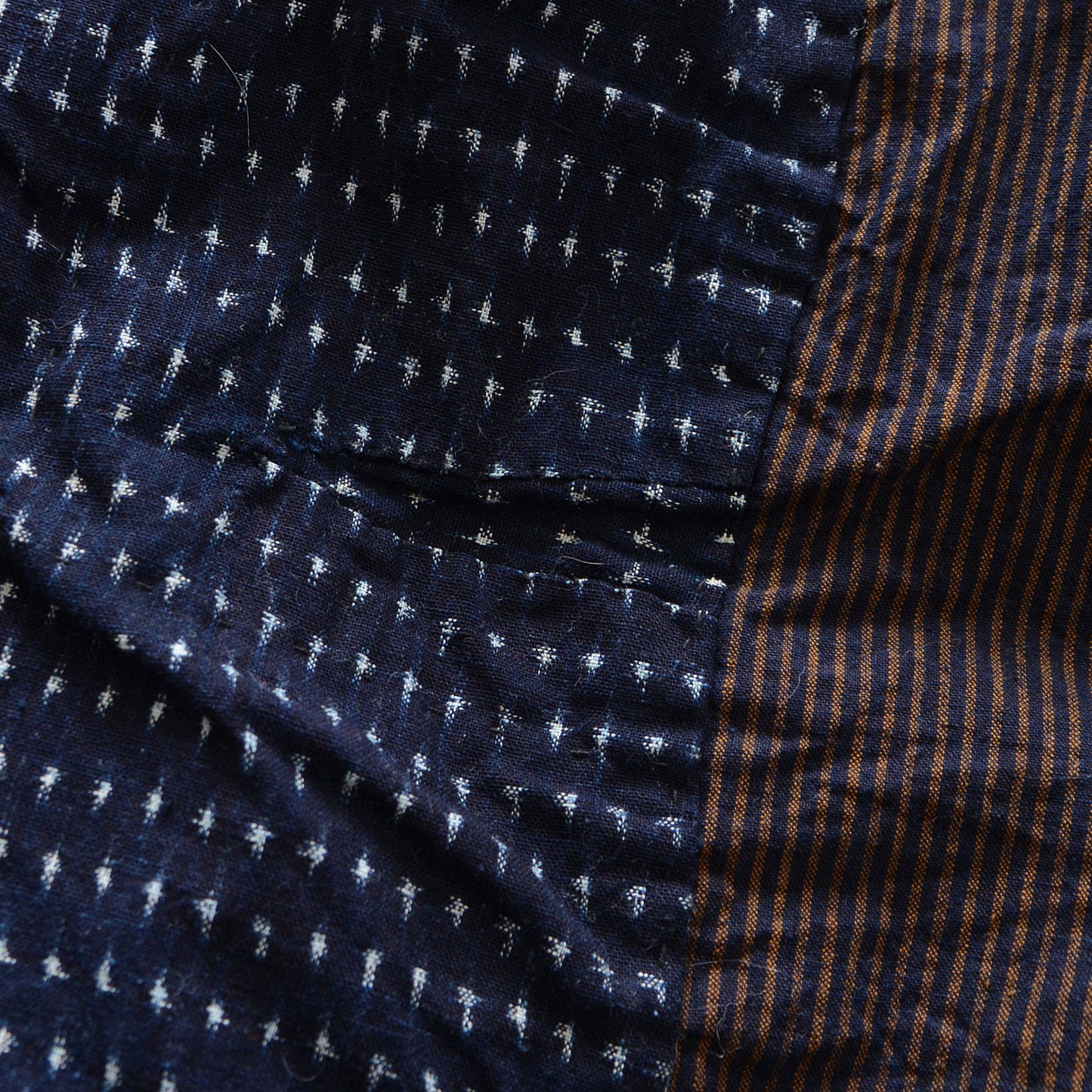Japanese Apron Maekake Wrap Skirt Indigo Mosquito Kasuri Pattern Stripe Vintage Fabric Cotton Boro