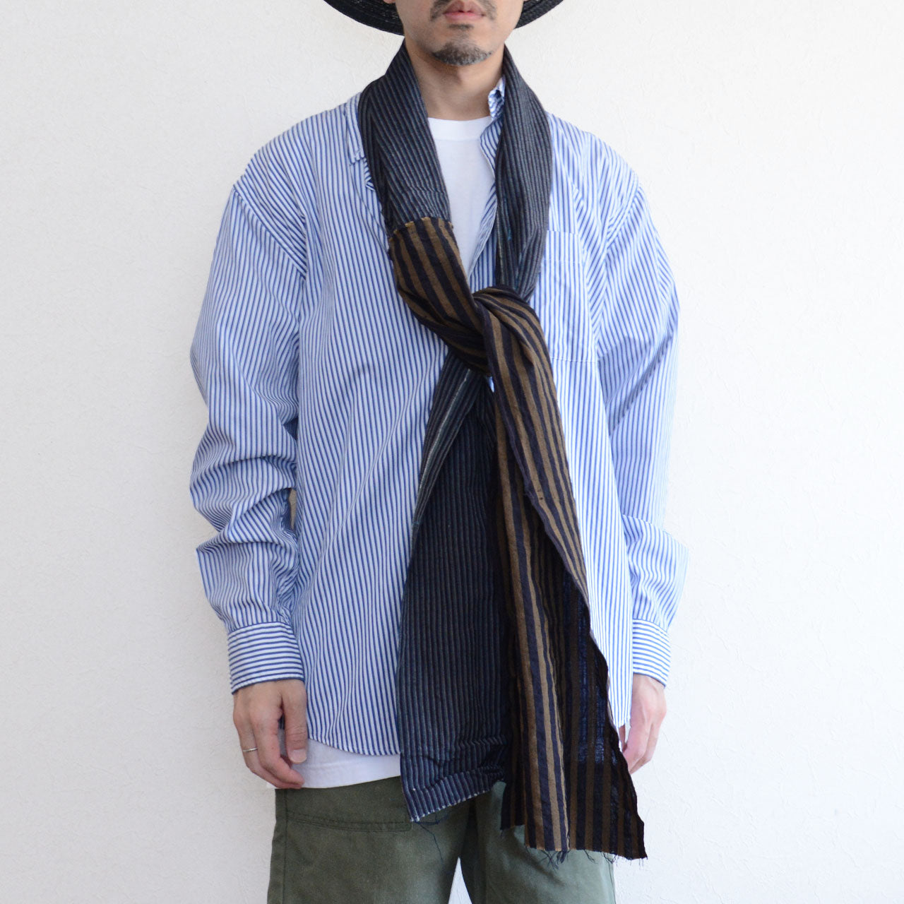 Japanese cotton scarf with raw edges and natural fraying