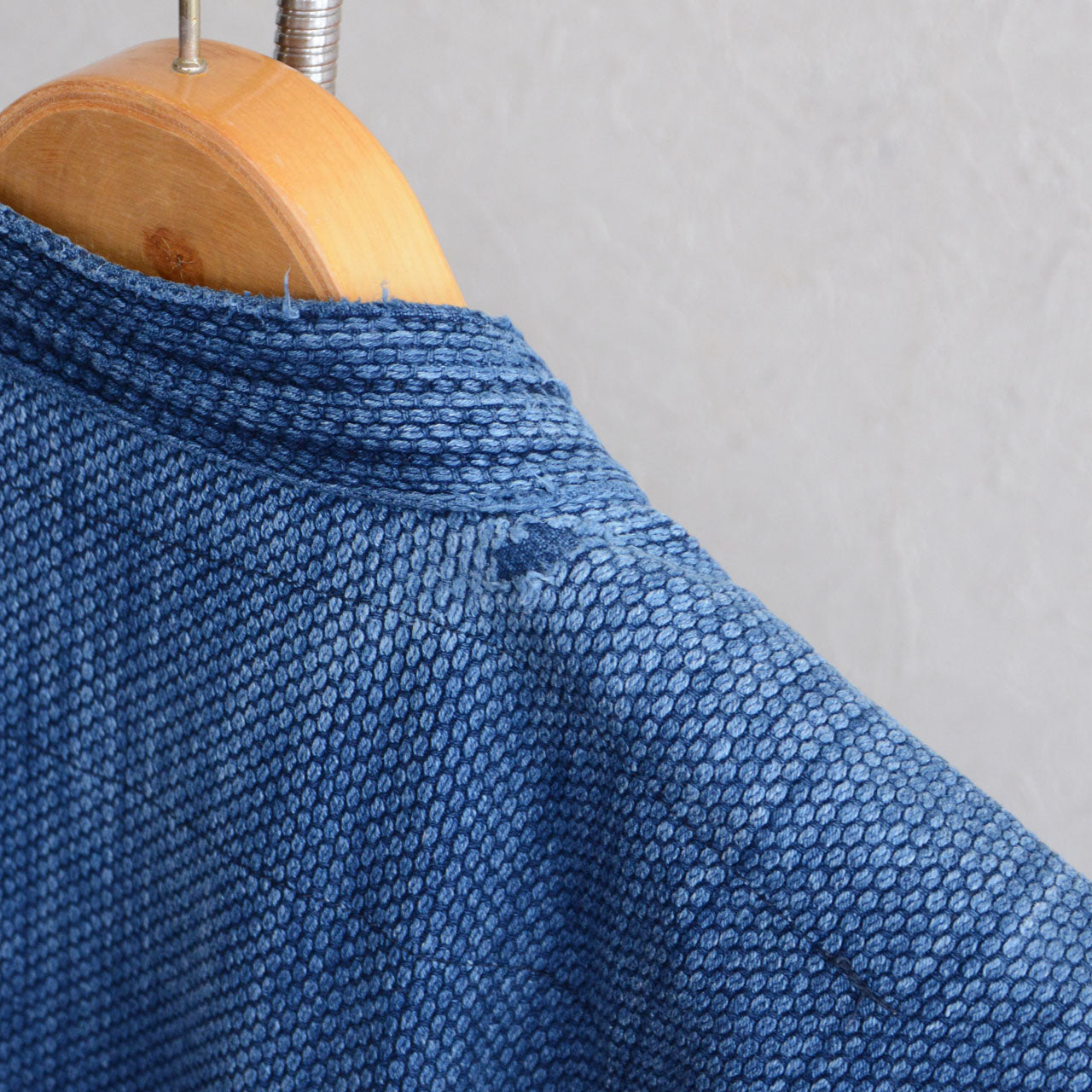 Japanese denim-style jacket made from vintage kendo fabric with embroidery