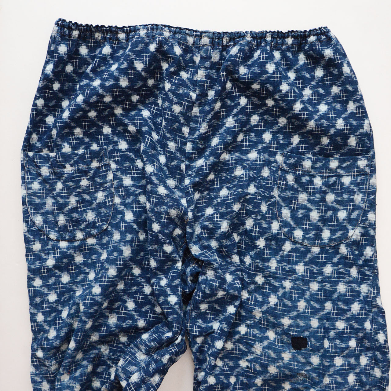 Repaired vintage kasuri pants ideal for lovers of traditional Japanese textiles