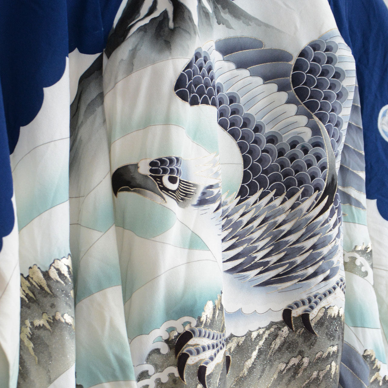 Elegant vintage kimono with eagle and Mount Fuji artwork