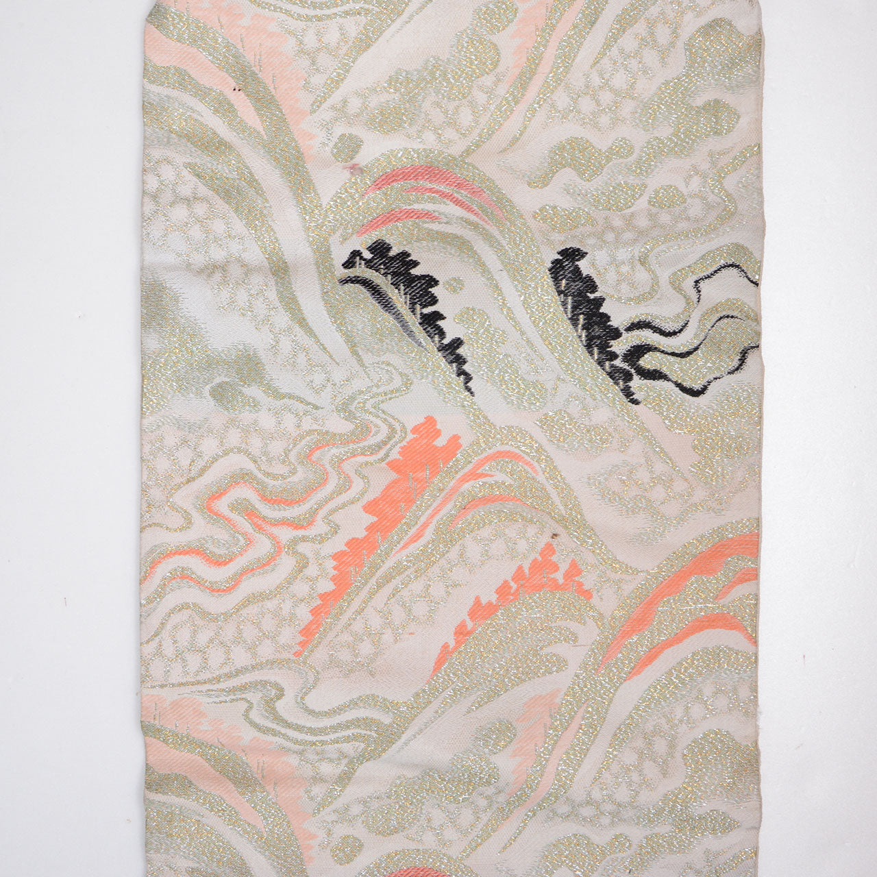 Japanese antique Nagoya obi belt featuring Showa retro geometric patterns