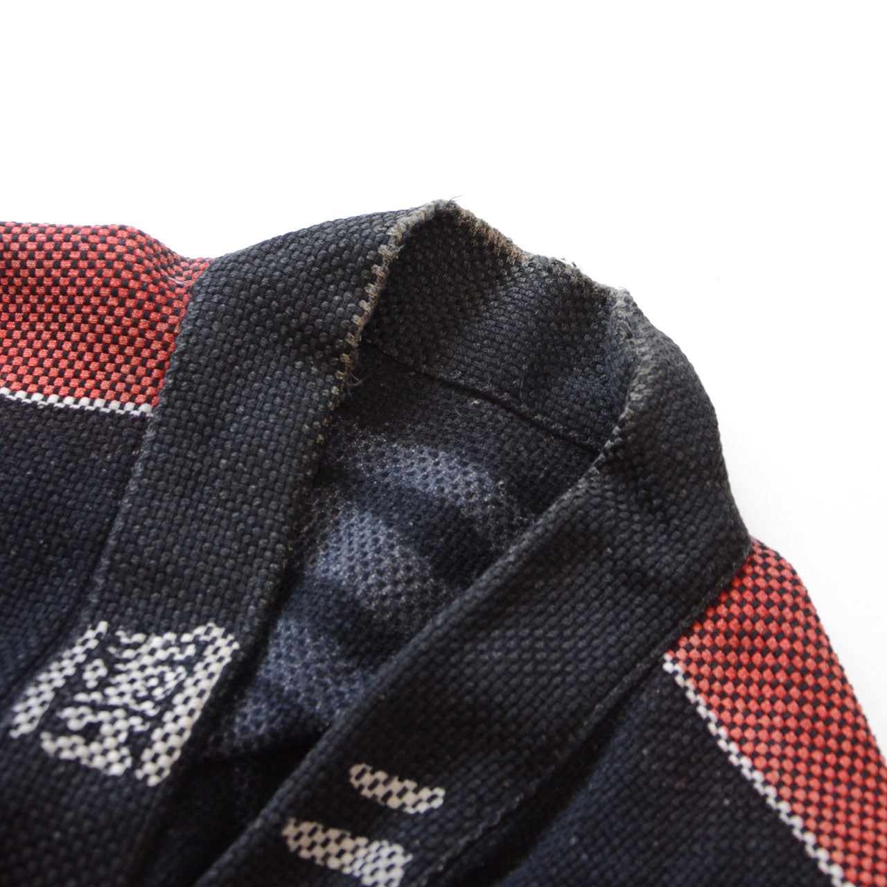 Close-up of sashiko textile on vintage Japanese fireman coat