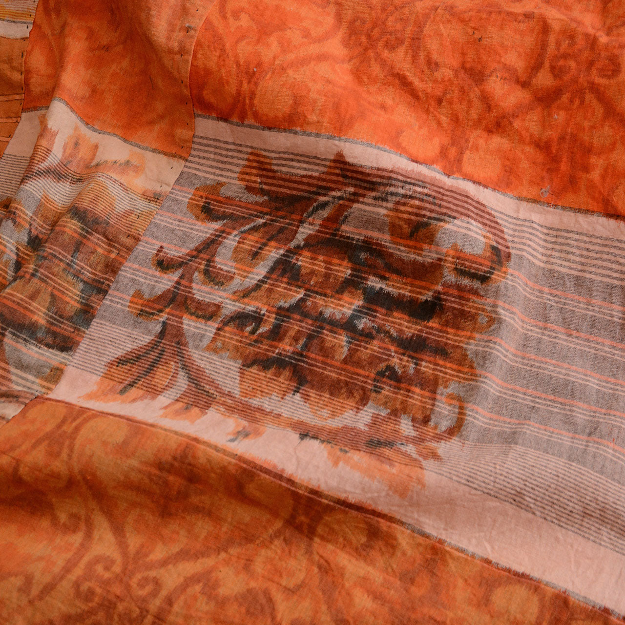 Japanese retro floral textile with aged texture and damage