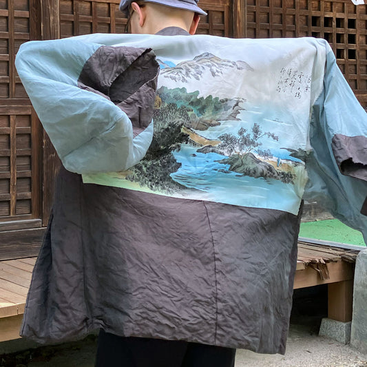Haori Jacket Japanese Art Lining Iridescent Reversible Japan Vintage 70s