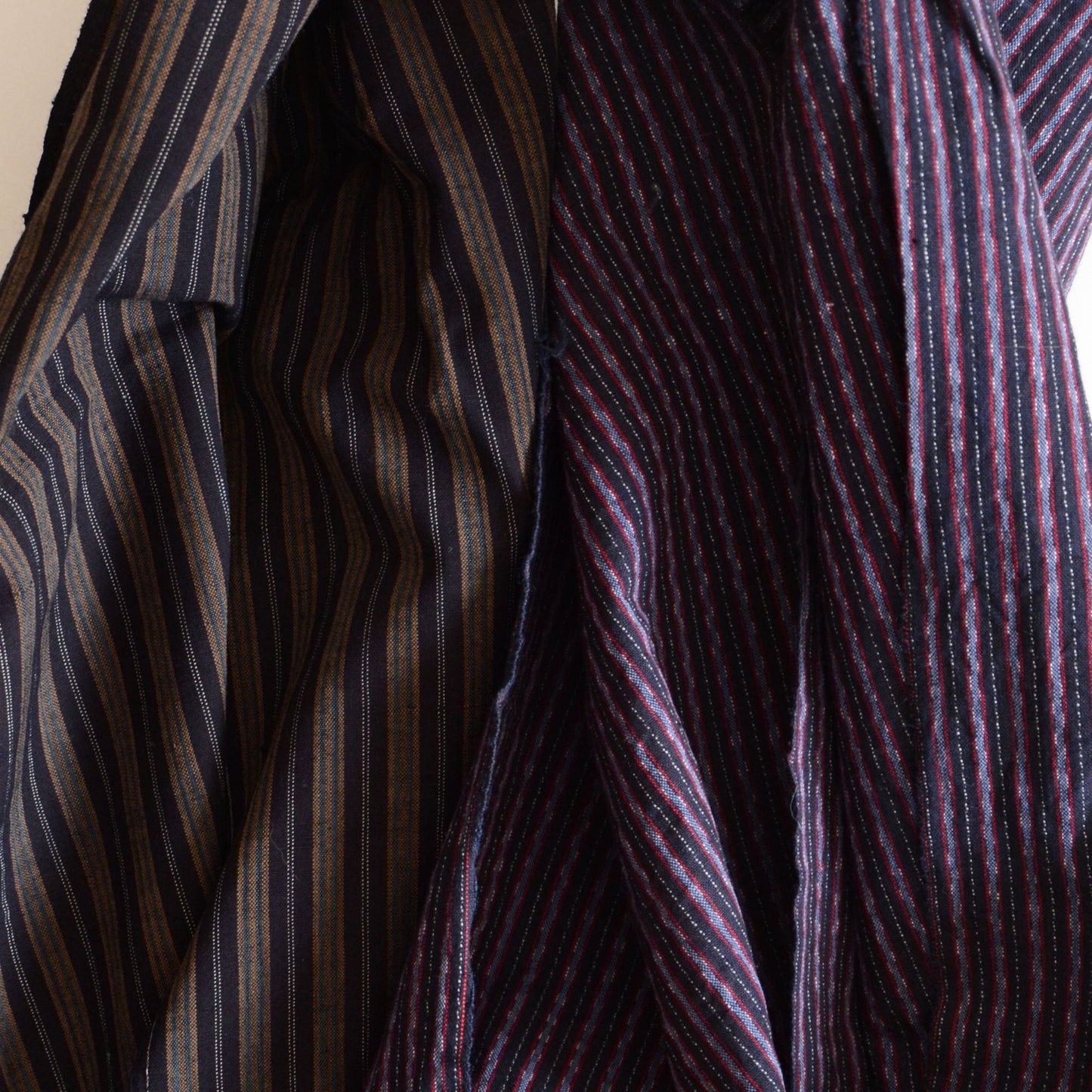 Japanese Fabric Scraps Cotton Stripe Pattern Vintage Set of 2
