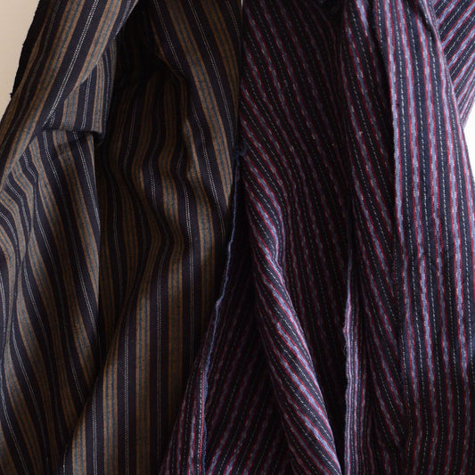 Japanese Fabric Scraps Cotton Stripe Pattern Vintage Set of 2