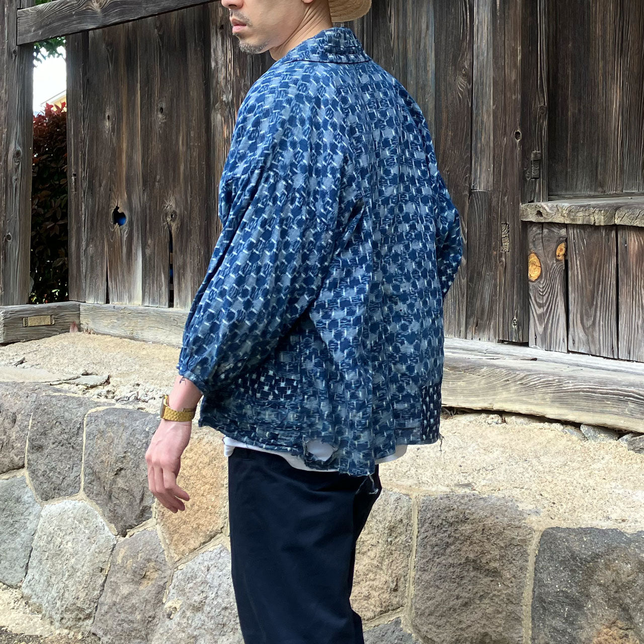 Traditional indigo Boro jacket with modern patchwork style