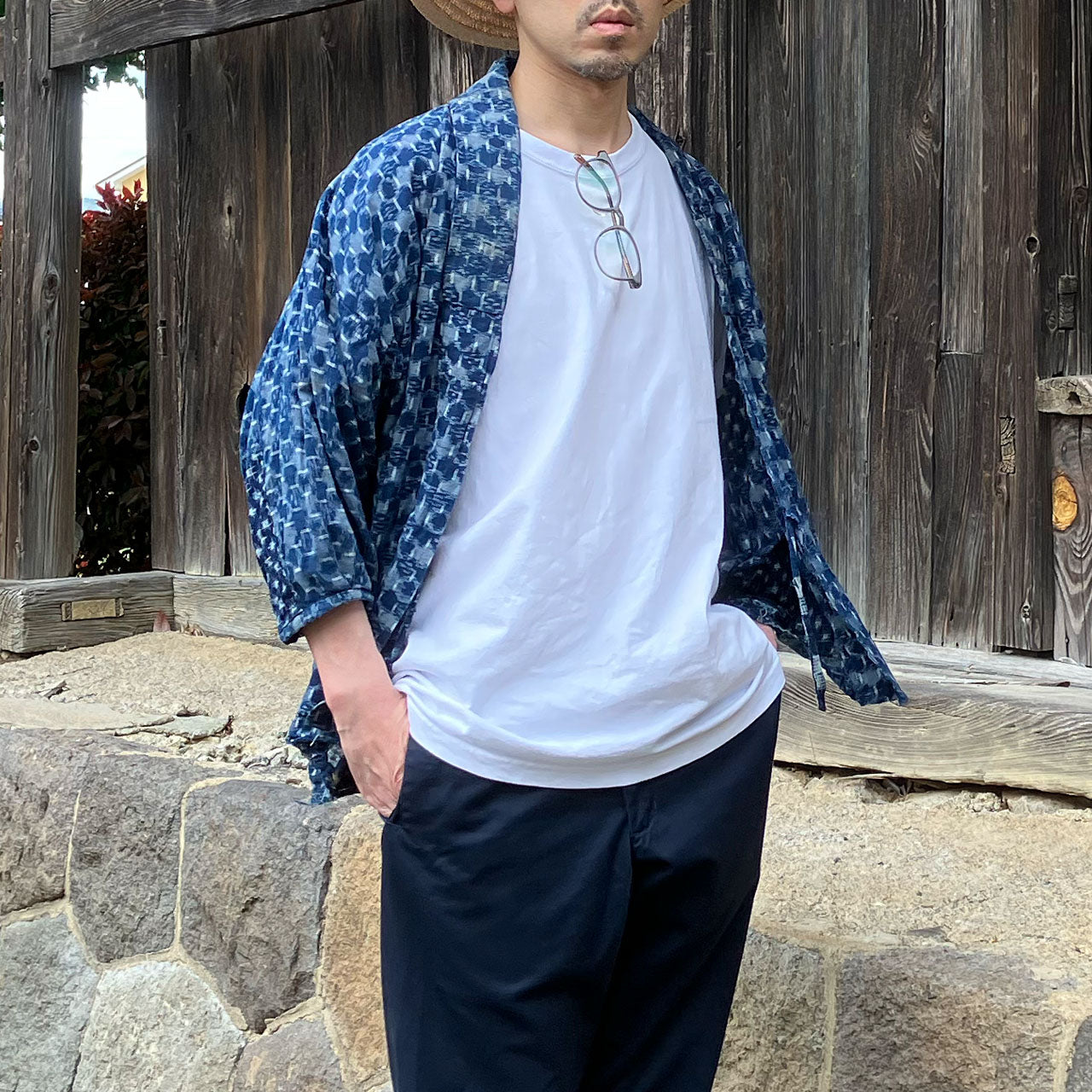 Custom-made Boro Noragi jacket with indigo and kasuri patchwork