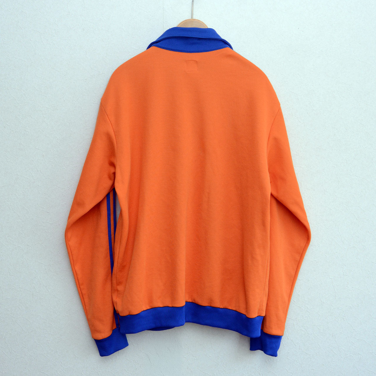 adidas trefoil logo track jacket, orange and royal blue, zip pockets, size L